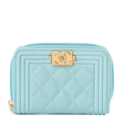 Chanel Caviar Quilted Boy Zip Around Coin Purse Wallet Light Blue 1 of 9