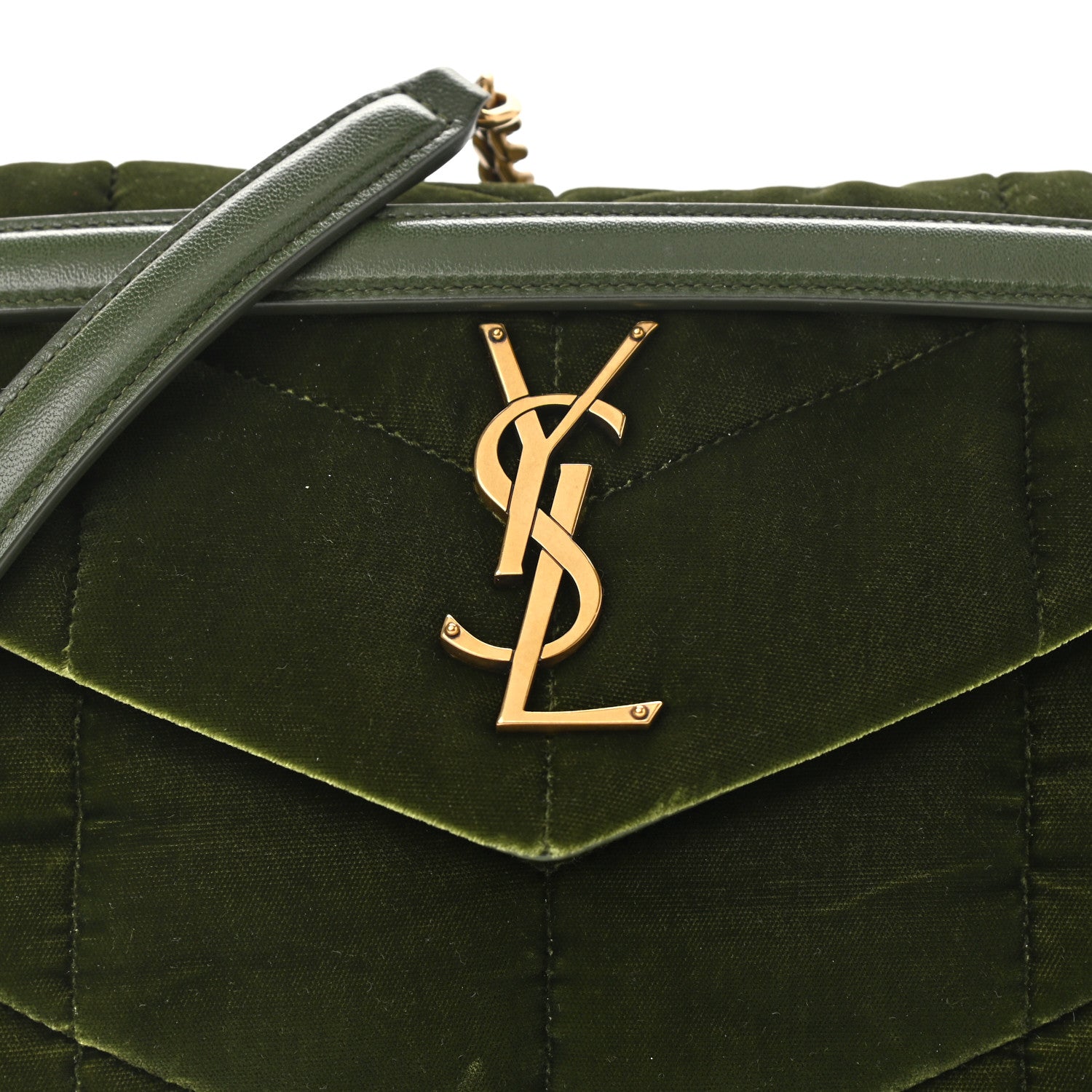 Saint Laurent Velvet Quilted Small Loulou Puffer Monogram Chain Satchel Kaki Musk 8 of 10