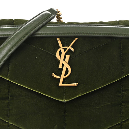 Saint Laurent Velvet Quilted Small Loulou Puffer Monogram Chain Satchel Kaki Musk 8 of 10