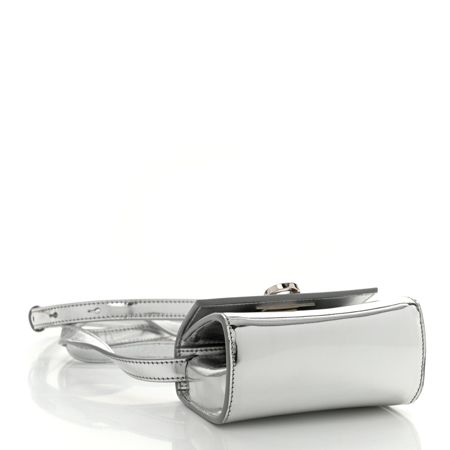 Salvatore Ferragamo Metallic Calfskin Gancini Credit Card Holder With Strap Argento 4 of 10
