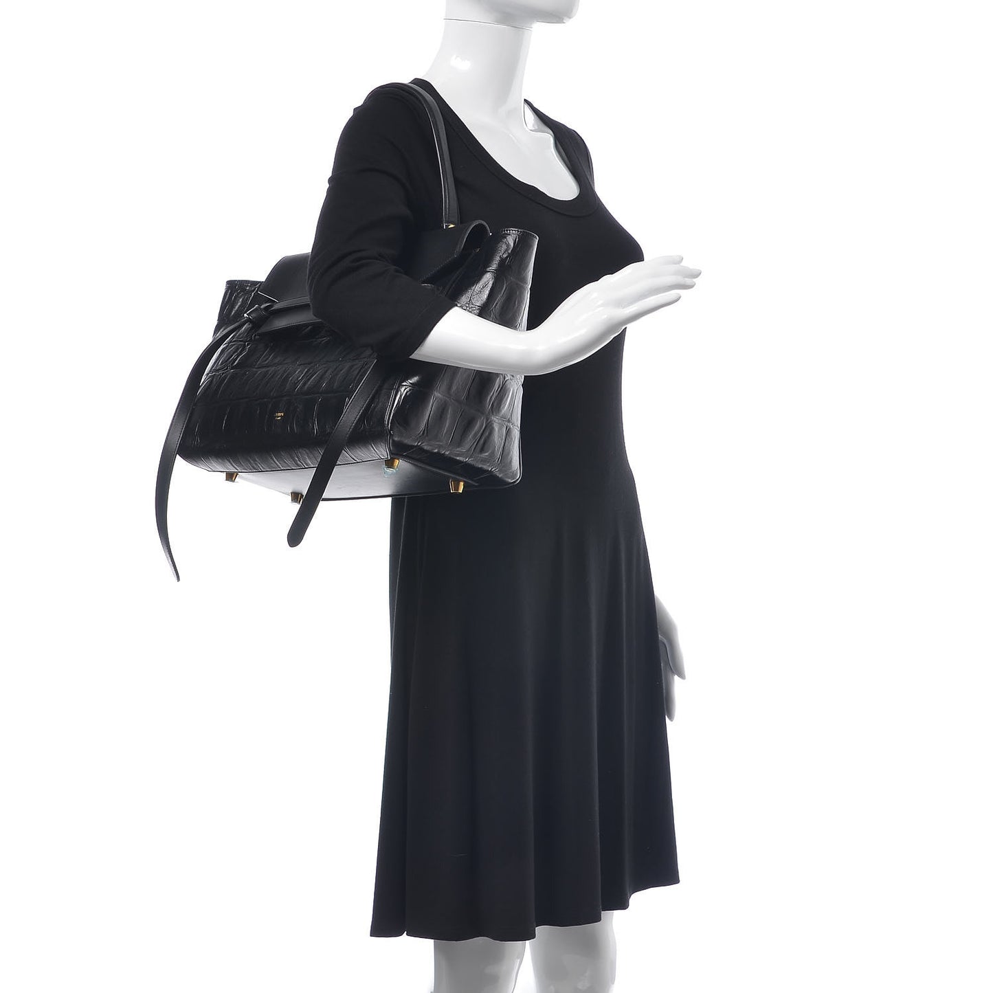 Calfskin Crocodile Embossed Small Belt Bag Black