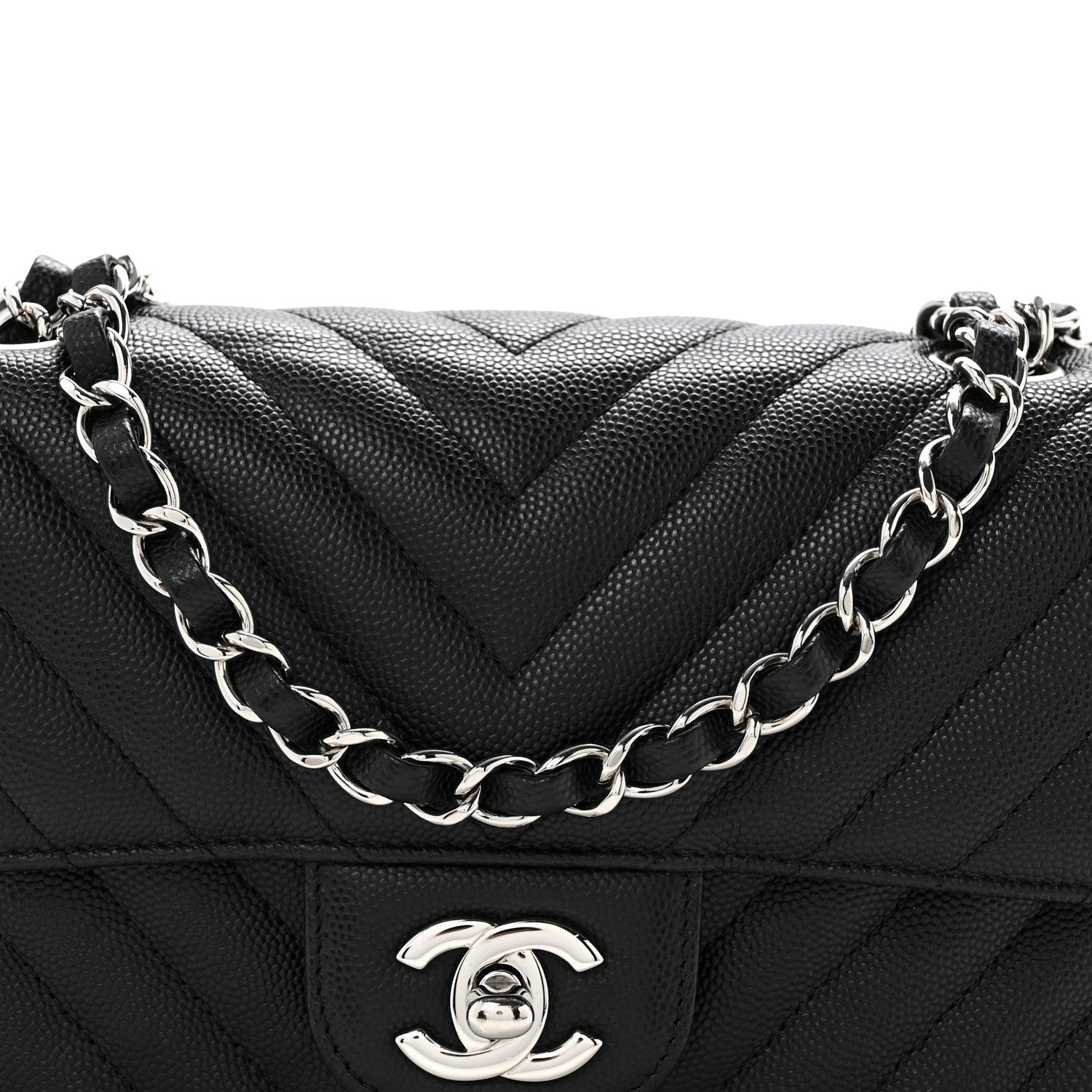 Chanel Caviar Chevron Quilted Mini Rectangular Flap Black 8 of 14