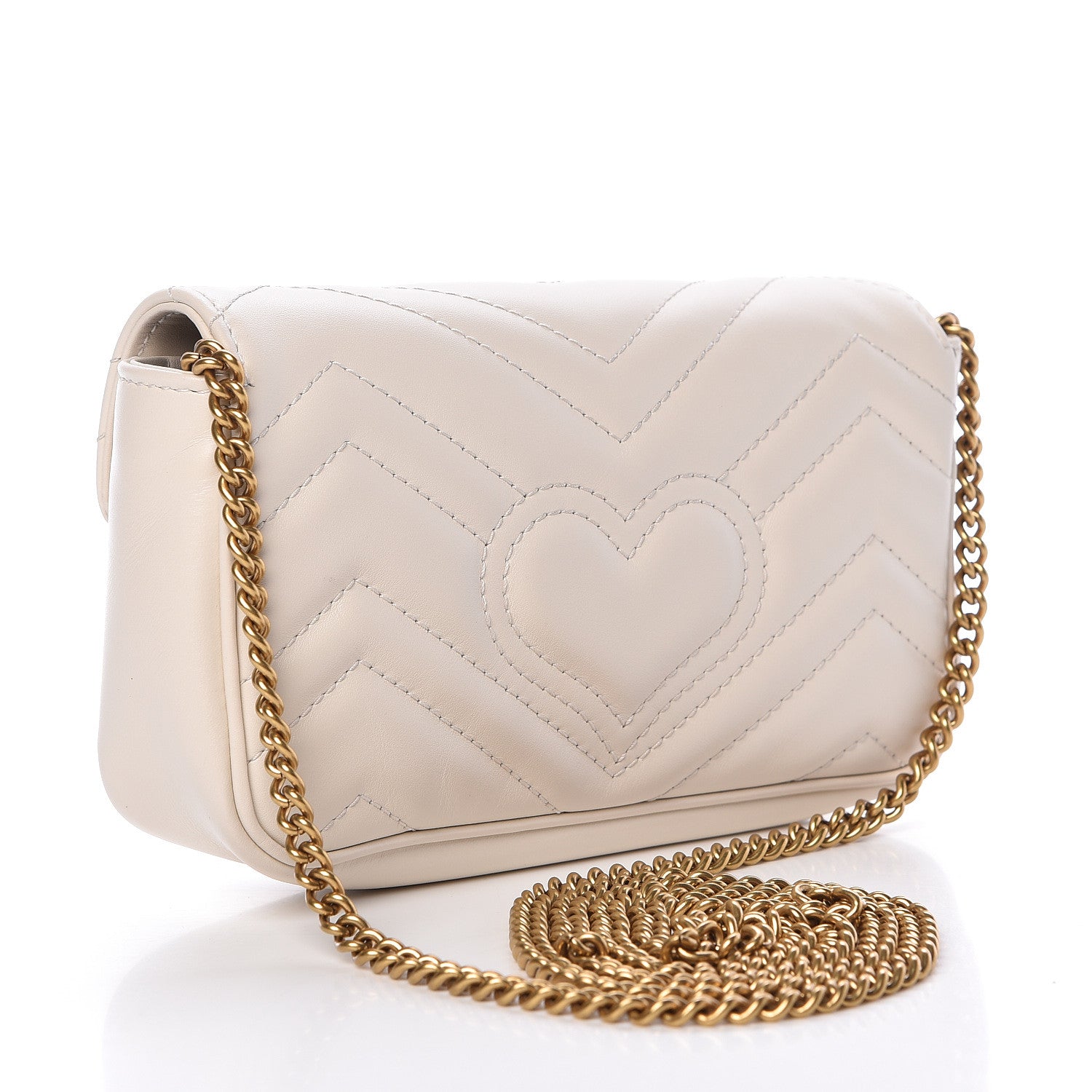 Gucci Calfskin Matelasse Super Mini GG Marmont Shoulder Bag White 3 of 13