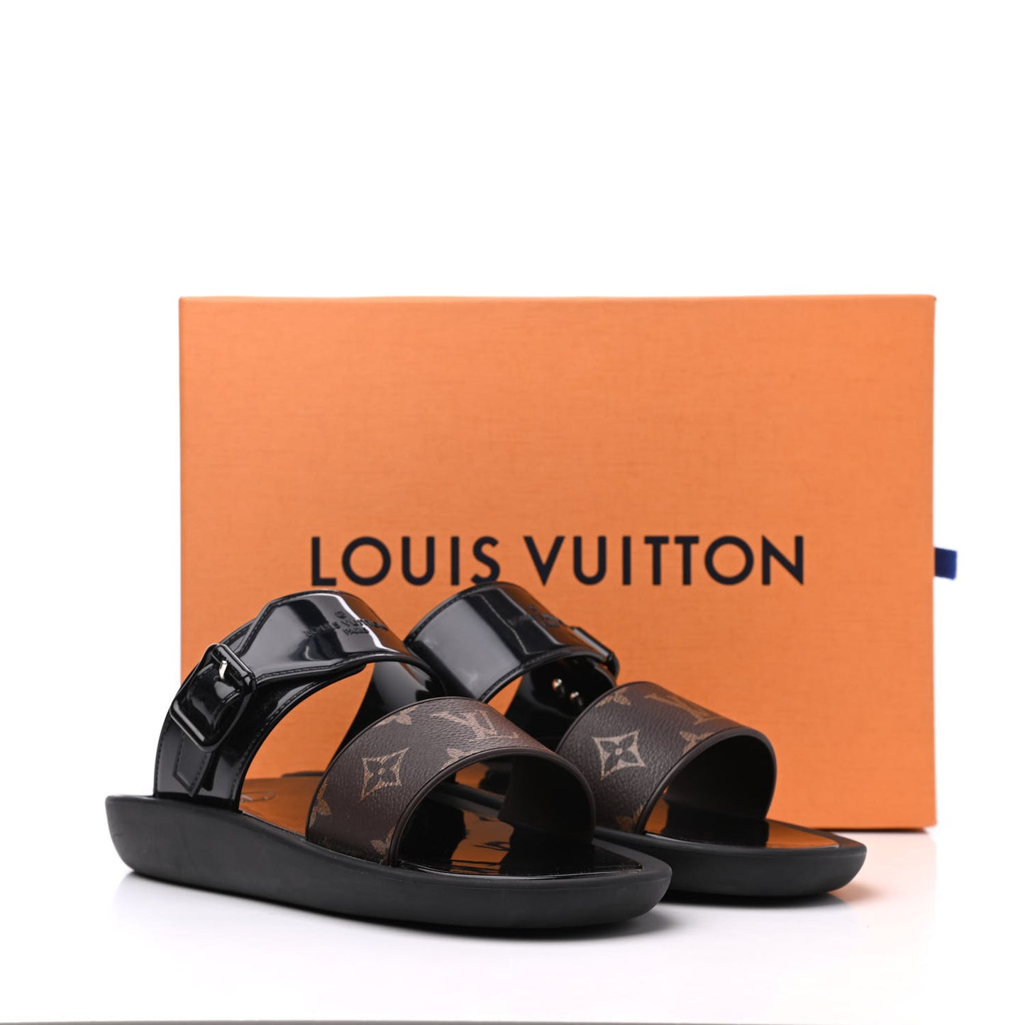 Monogram Sunbath Flat Mule Sandals 38 Black