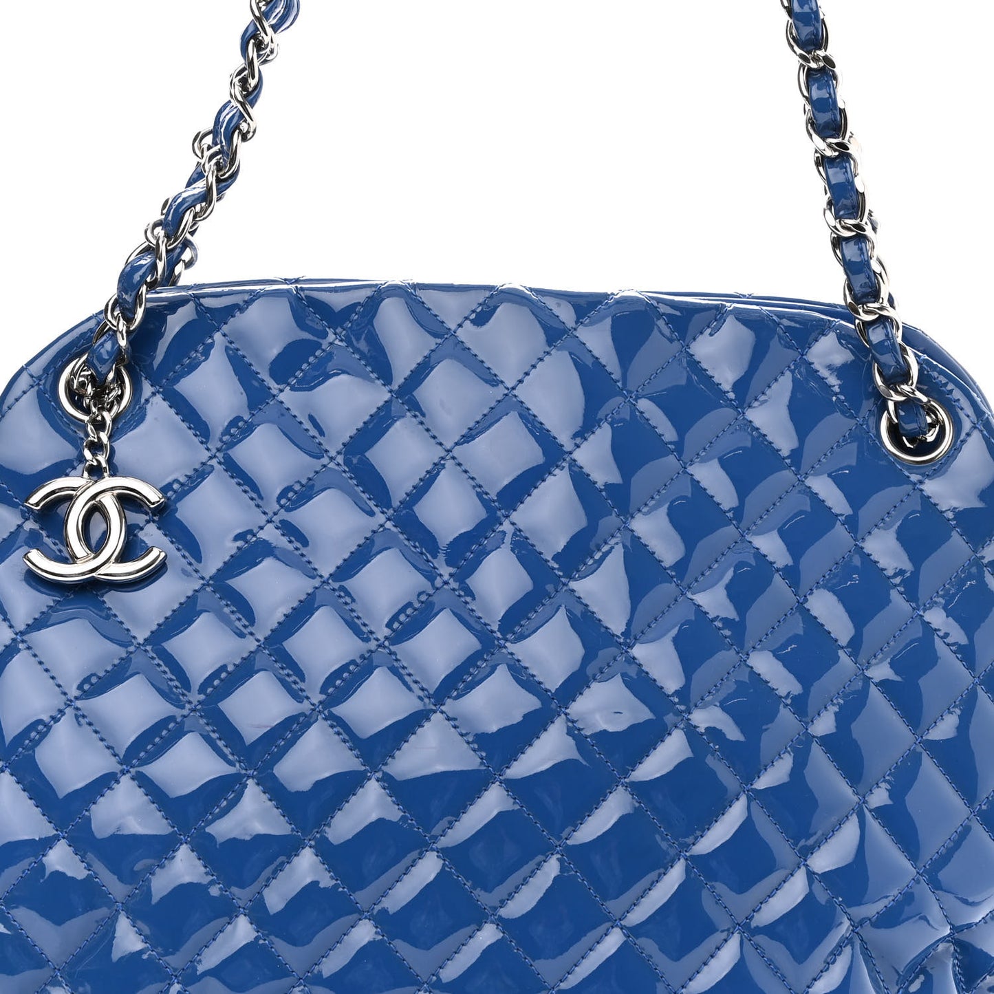 Patent Quilted Large Just Mademoiselle Bowling Bag Dark Blue