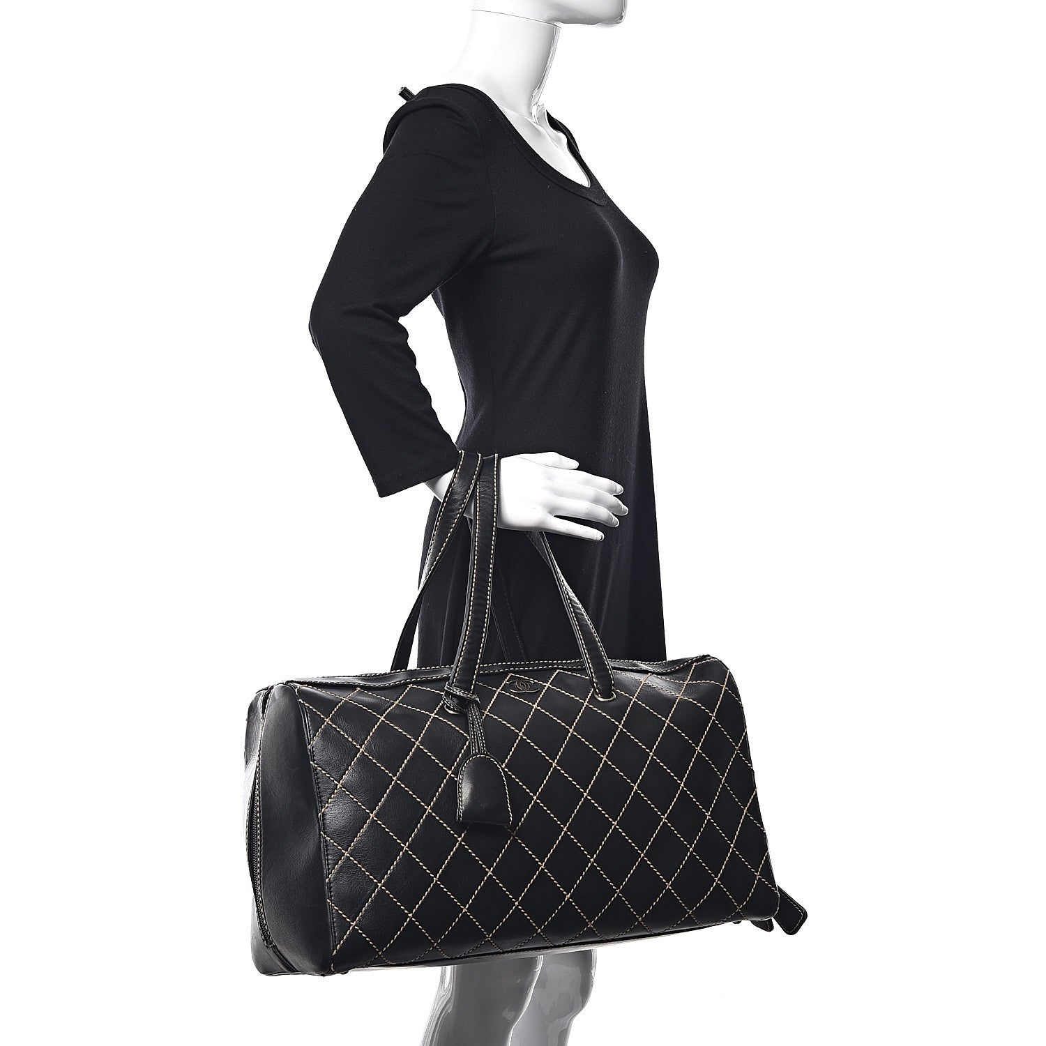 Chanel Calfskin Wild Stitch Duffel Bag Black 3 of 12