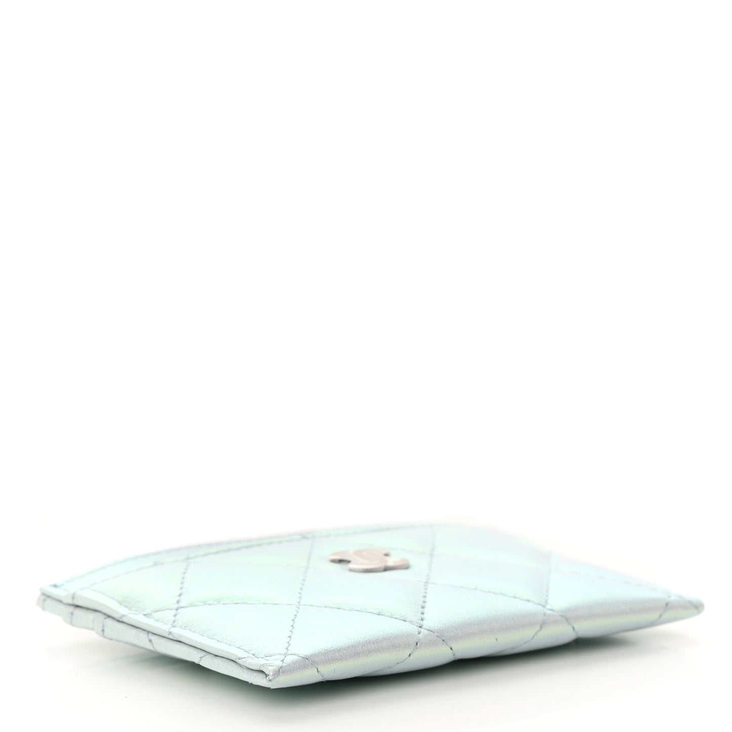 Iridescent Calfskin Quilted Card Holder Light Blue