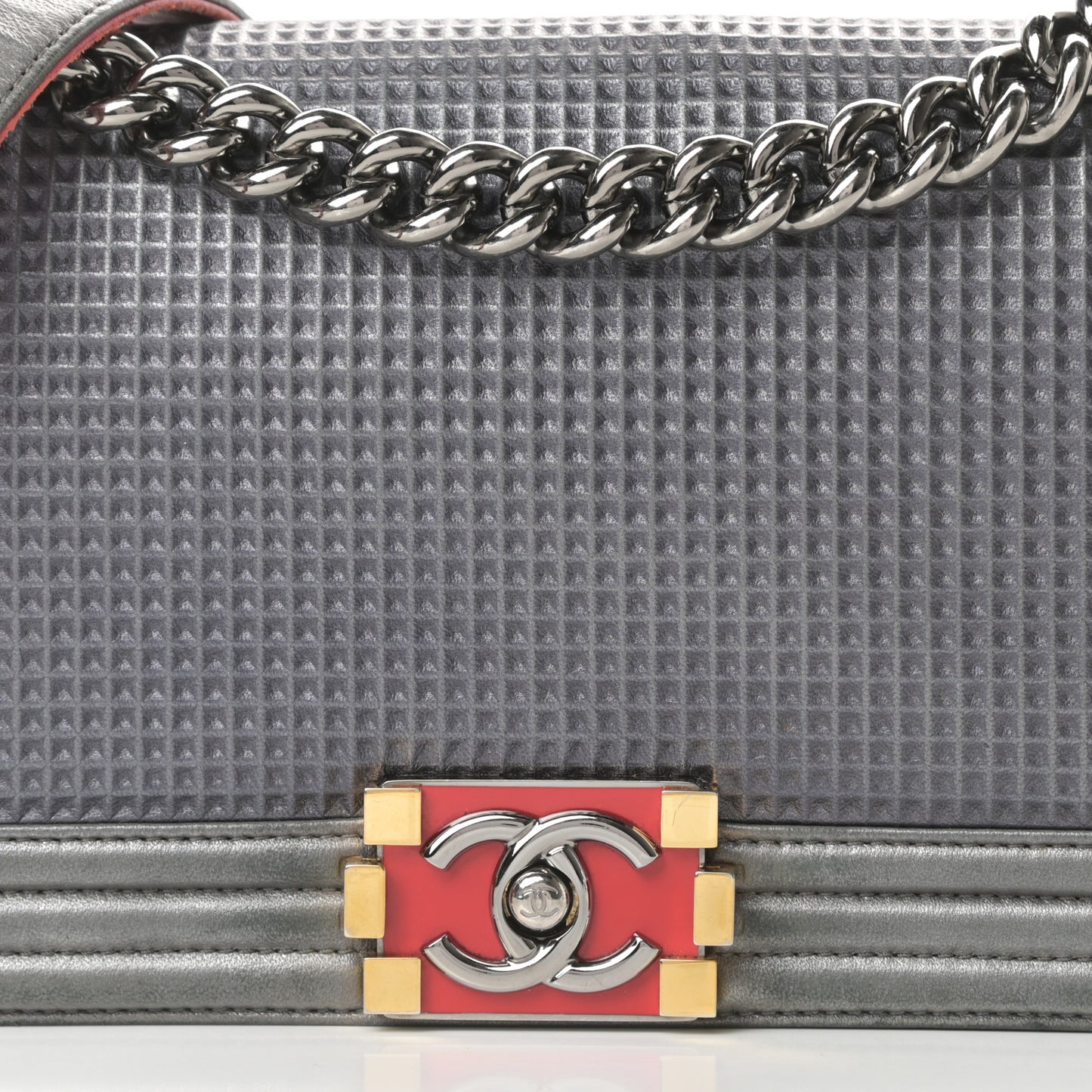 Lambskin Embossed Medium Boy Cube Flap Grey