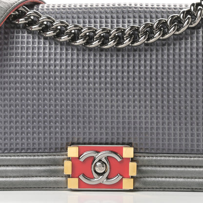 Chanel Lambskin Embossed Medium Boy Cube Flap Grey 8 of 19