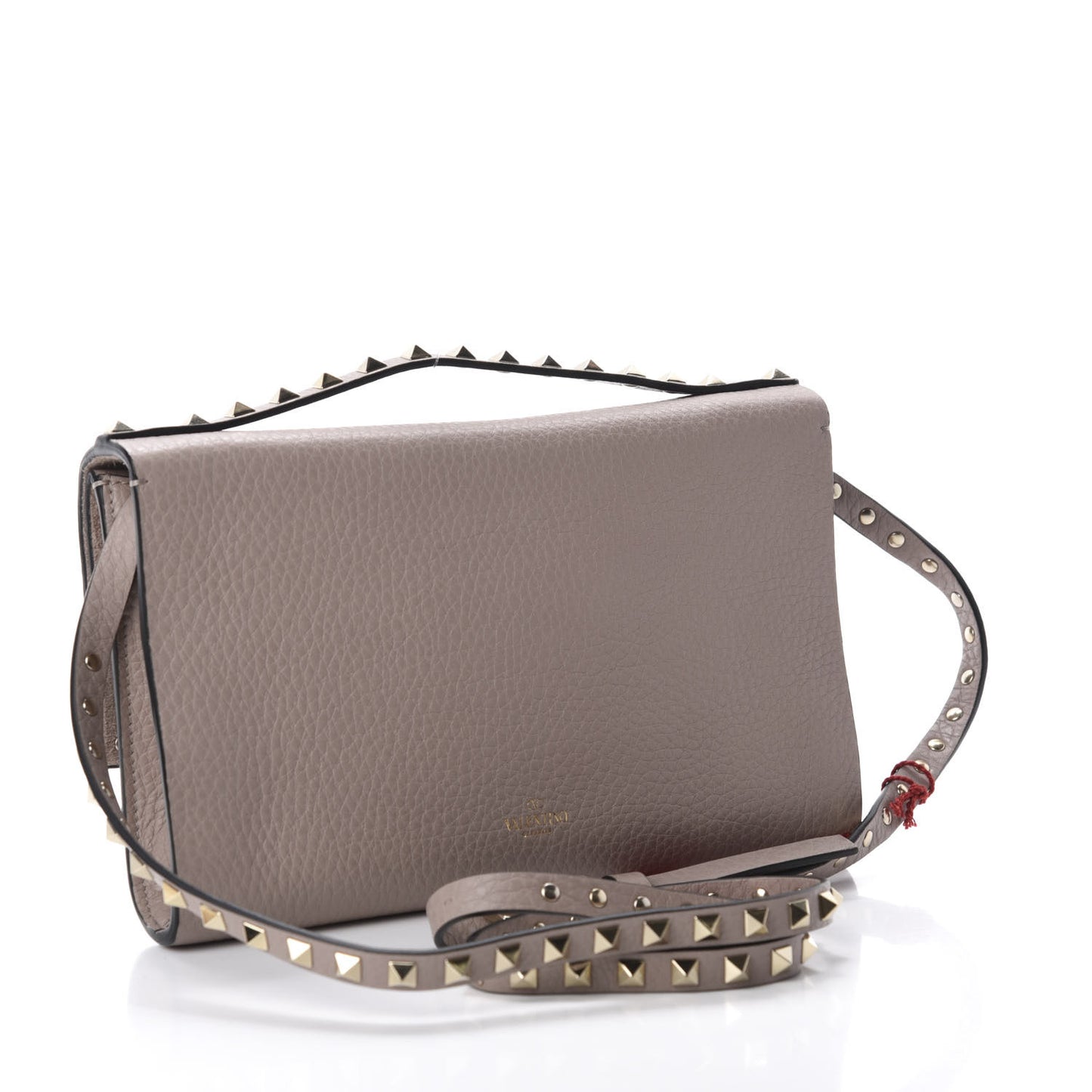 Grainy Calfskin Rockstud Double Flap Crossbody Bag Poudre