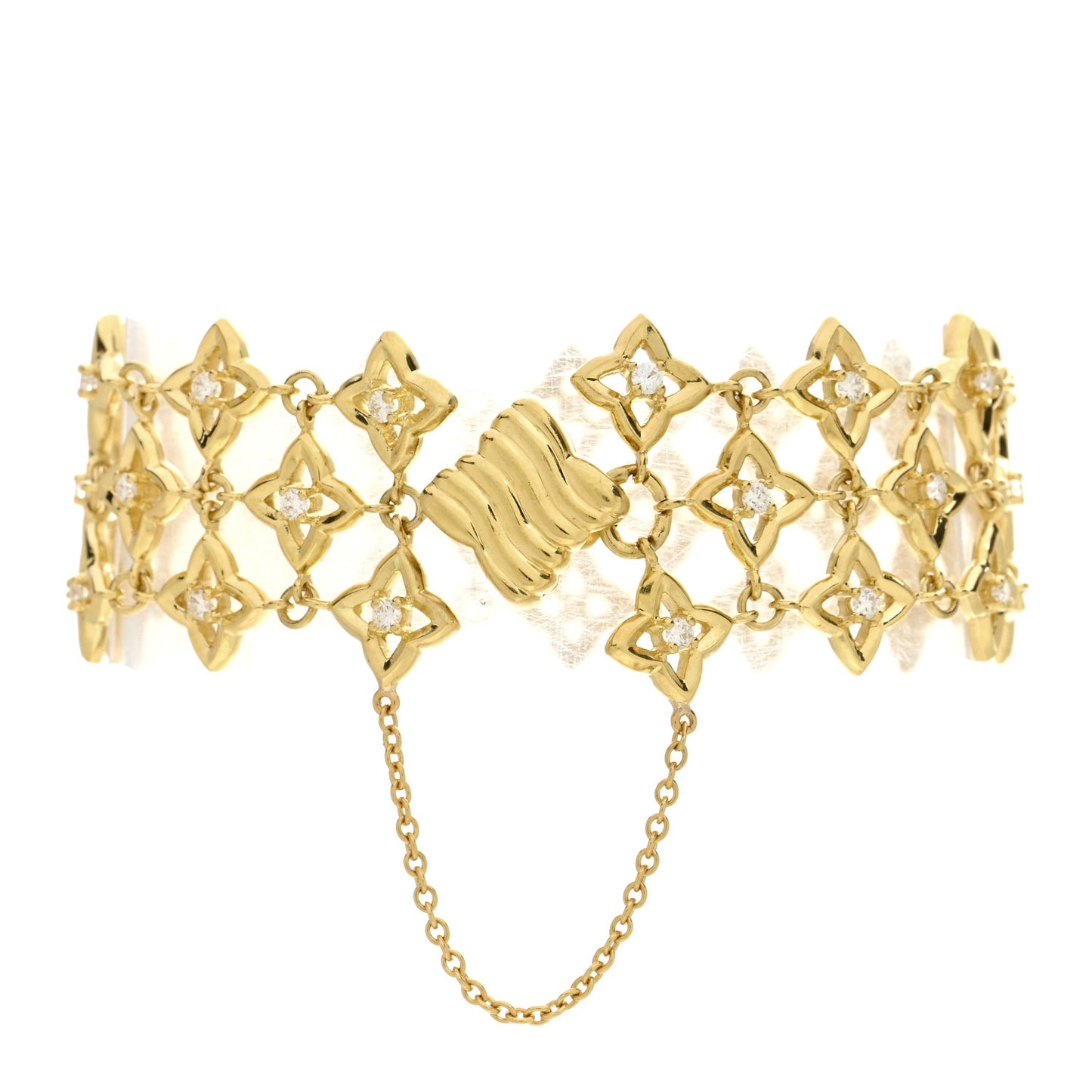 18K Yellow Gold Diamond Venetian Quatrefoil Multi Row Bracelet