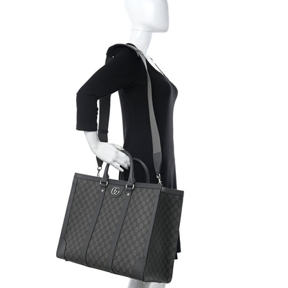 Gucci GG Supreme Monogram Textured Dollar Calfskin Large Ophidia Tote Bag Grey Black Graphite Grey 2 of 9