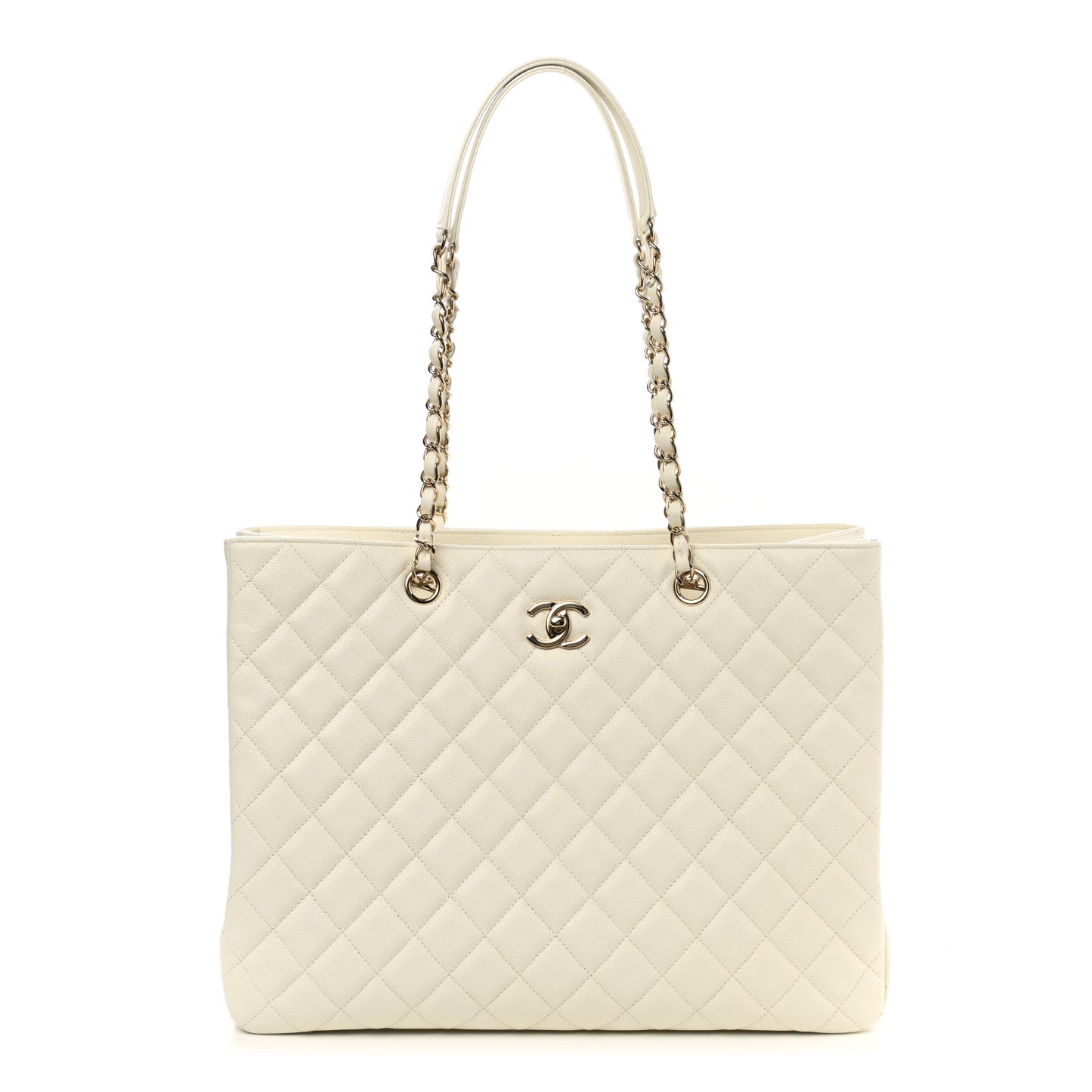 Caviar Quilted Large Classic Shopping Tote White