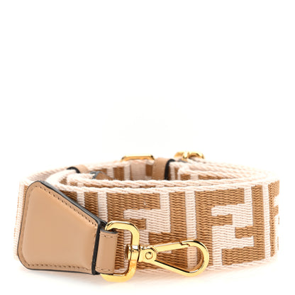 Fendi Jacquard Ribbon Vitello King FF Bi-Color Intreccio Adjustable Strap You Poudre Cuoio Miele Scuro 1 of 5