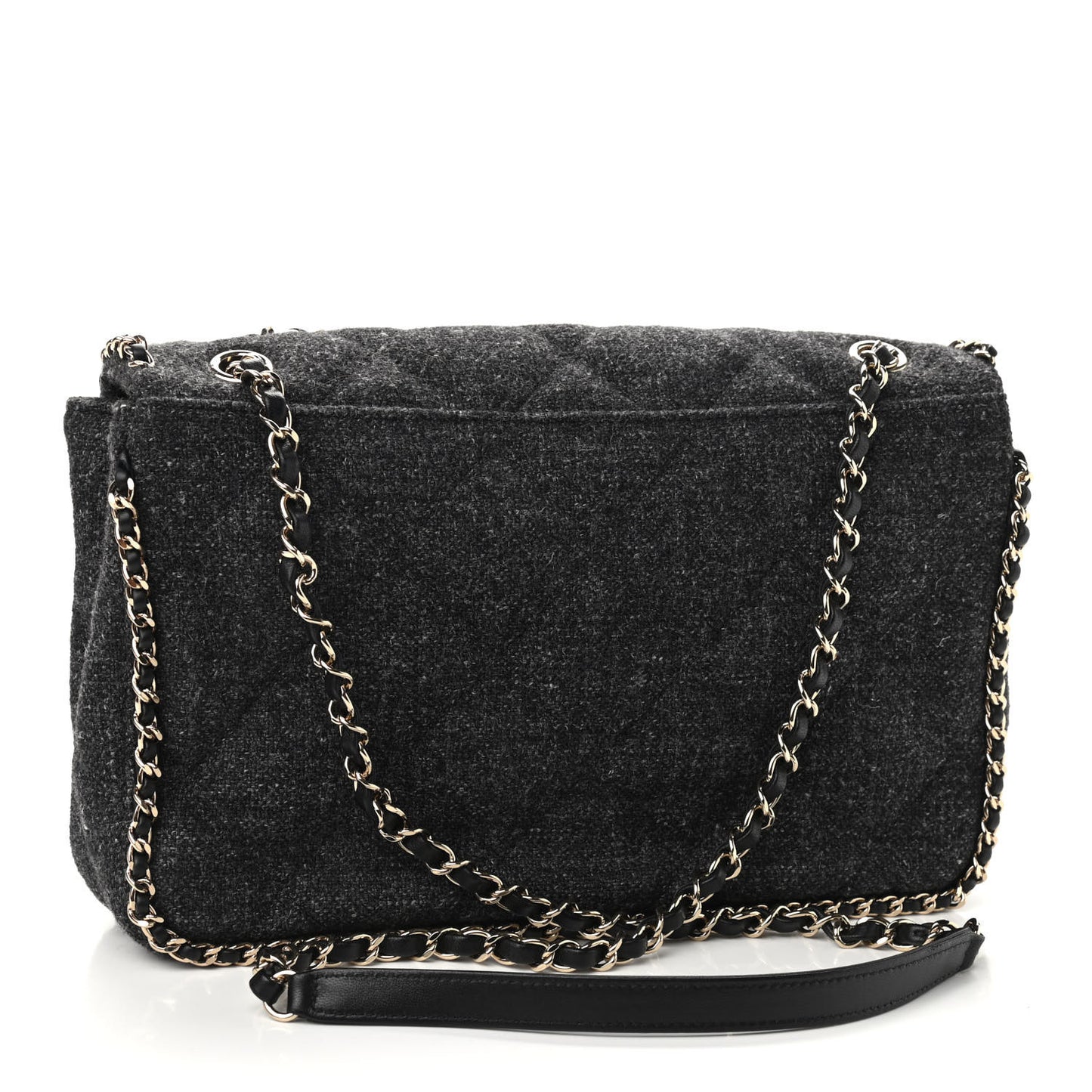 Wool Tweed Quilted Coco Neige Chain Around Flap Black