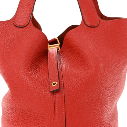Hermes Taurillon Clemence Picotin Lock 22 MM  Rouge Casaque 7 of 10