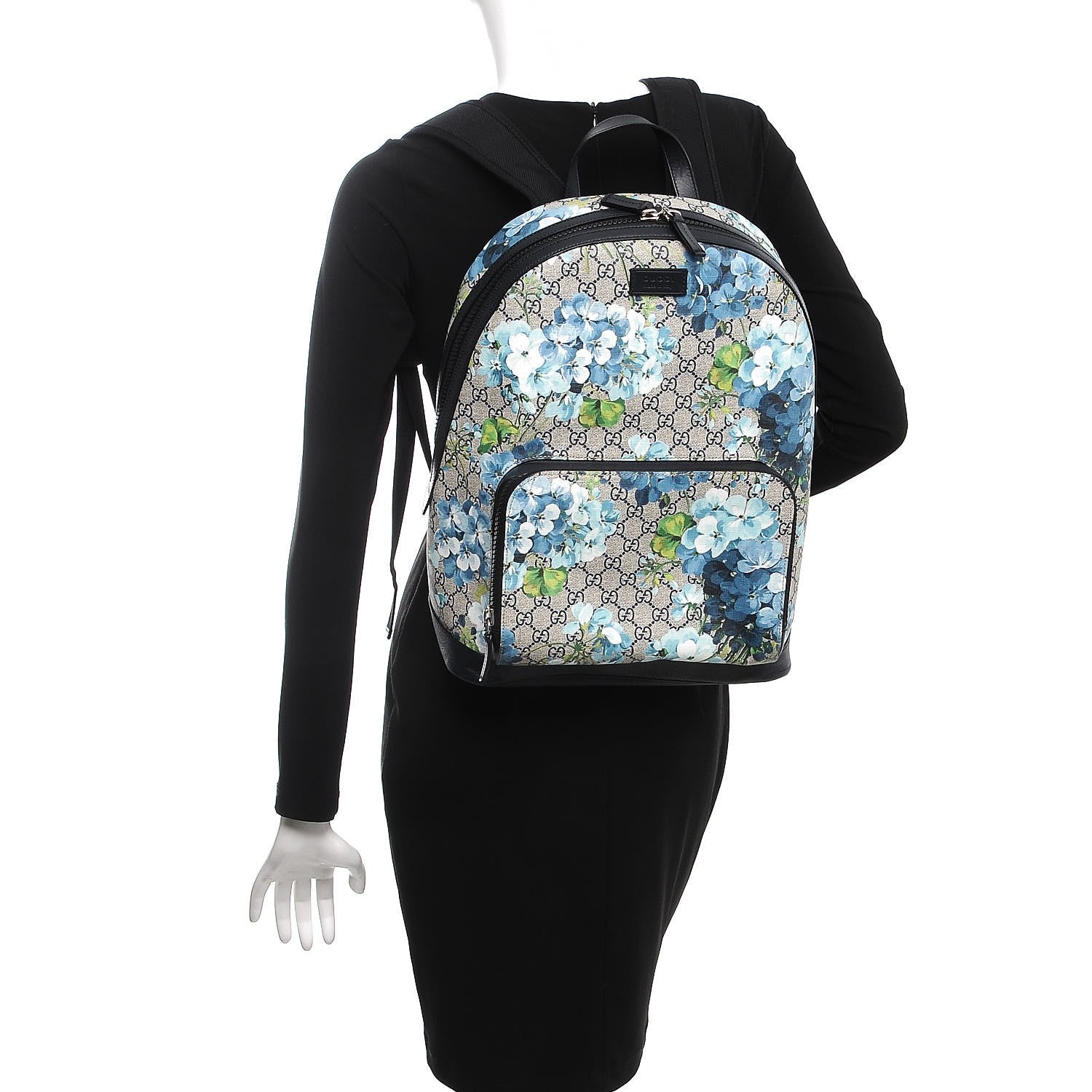 Gucci GG Supreme Monogram Blooms Medium Day Backpack Beige Blue Navy 2 of 9