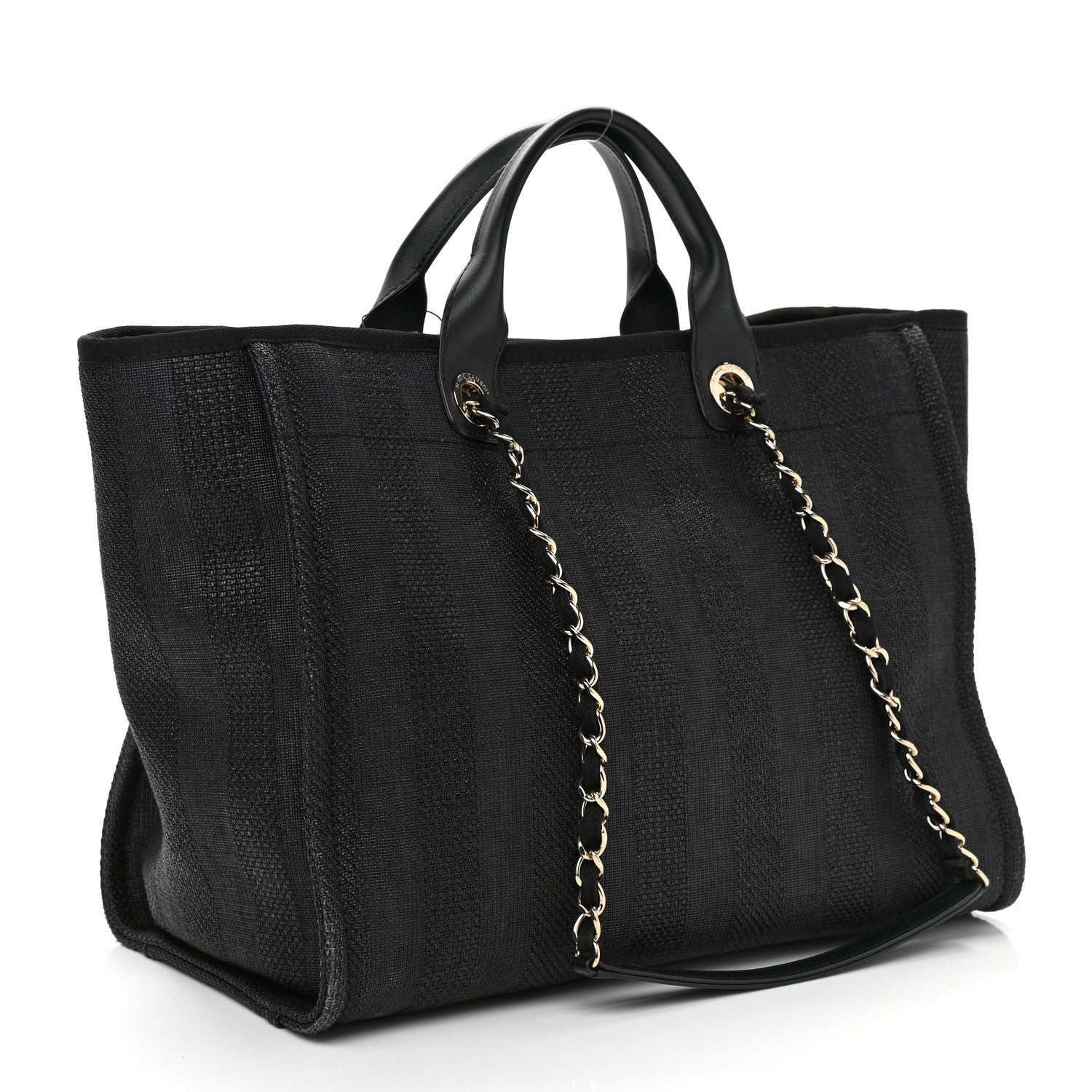 Chanel Mixed Fibers Calfskin Striped Medium Deauville Tote Black 3 of 12