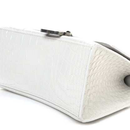 Balenciaga Shiny Calfskin Crocodile Embossed Small Hourglass Top Handle Bag Optic White 10 of 11