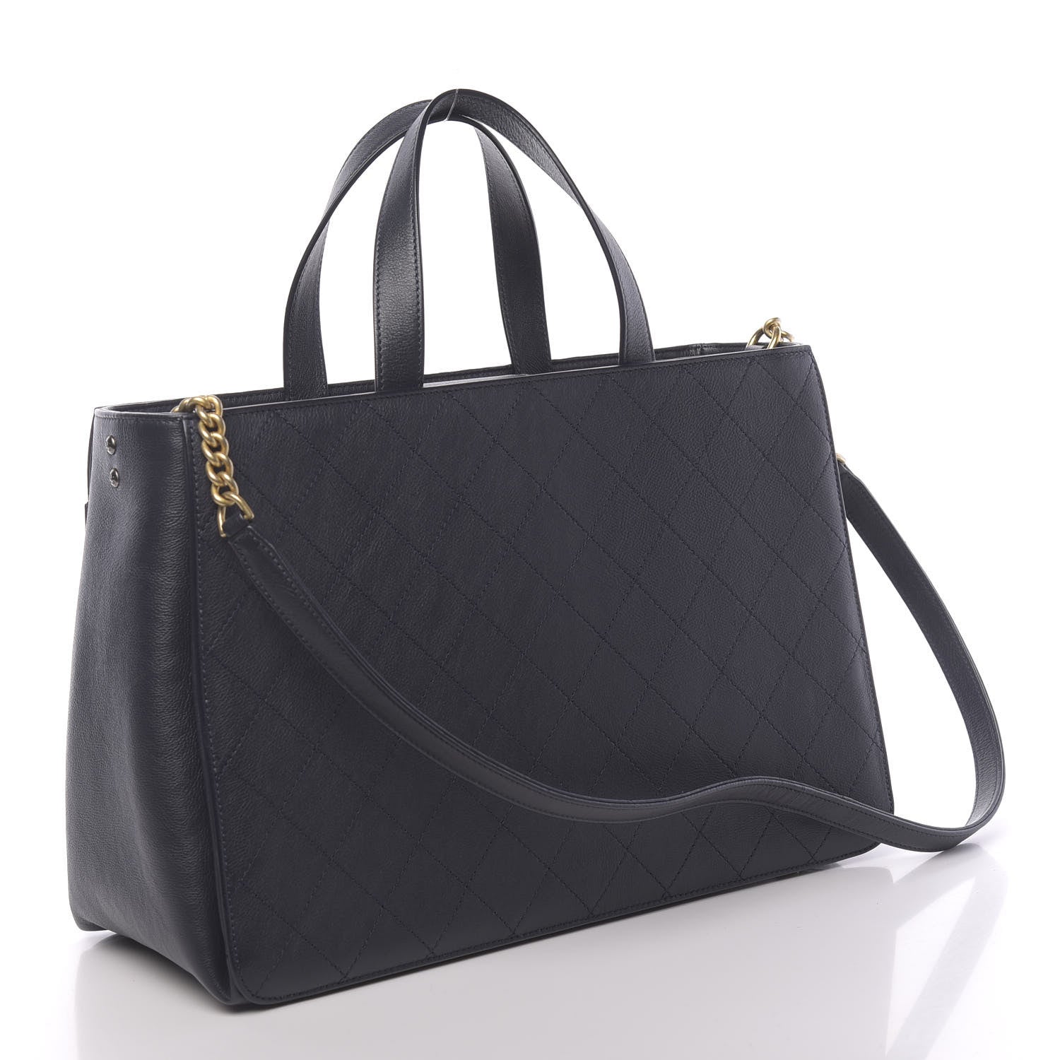 Chanel Calfskin Stitched Large Straight Lines Shopping Tote Navy 4 of 11