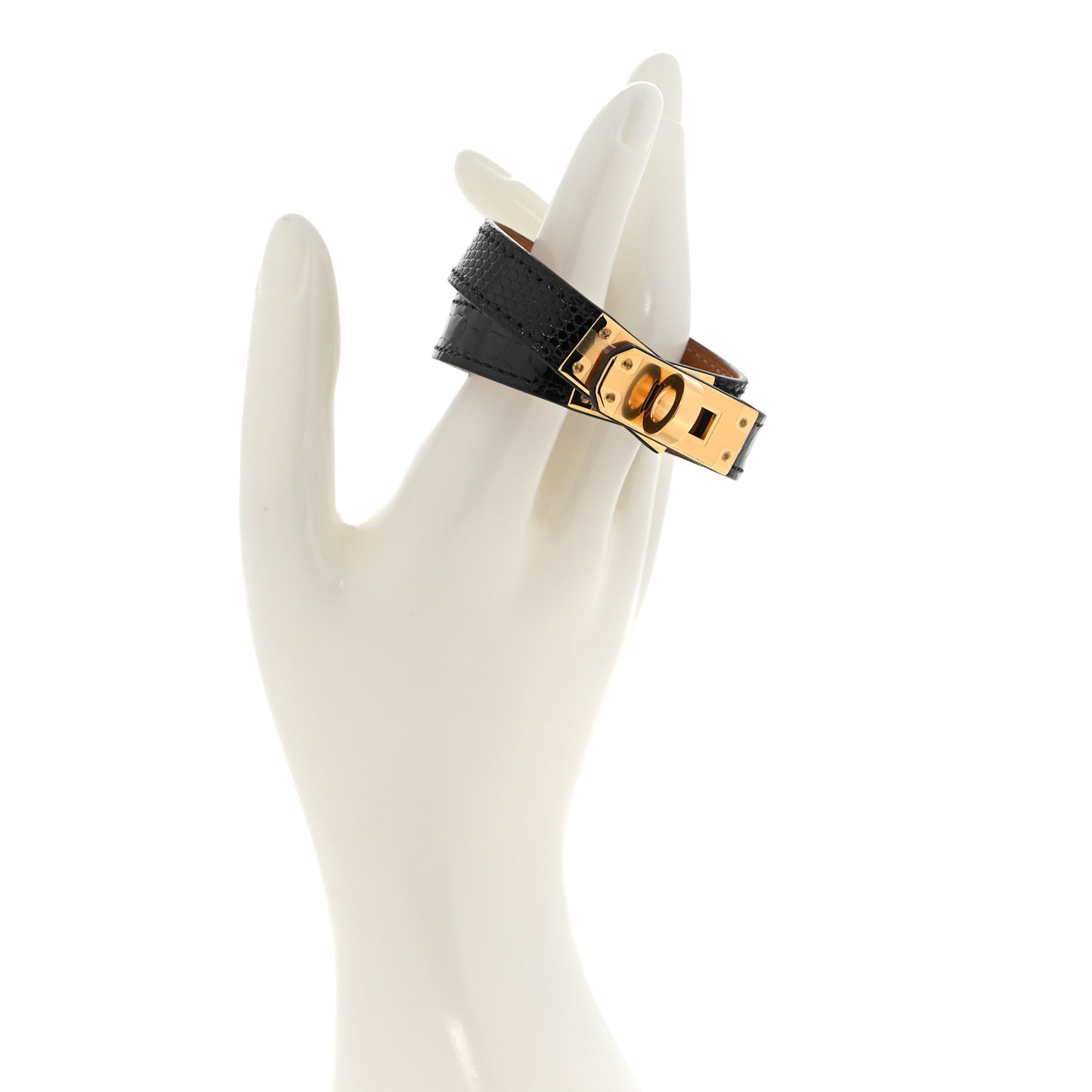 Shiny Alligator Lizard Kelly Double Tour Bracelet T2 Black