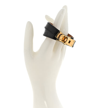 Hermes Shiny Alligator Lizard Kelly Double Tour Bracelet T2 Black 2 of 8
