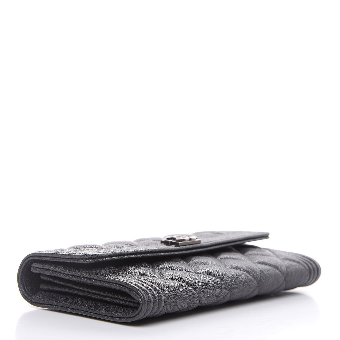 Caviar Quilted Large Boy Gusset Flap Wallet Charcoal