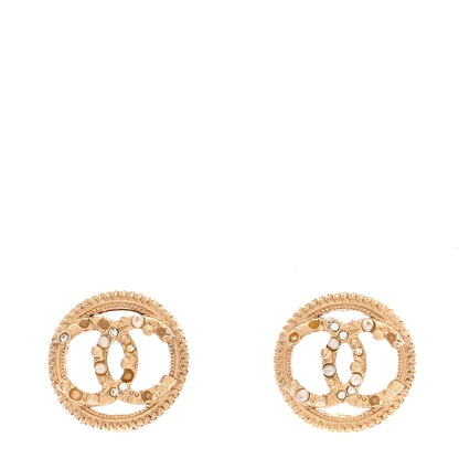 Chanel Pearl Crystal CC Round Earrings Gold 1 of 7
