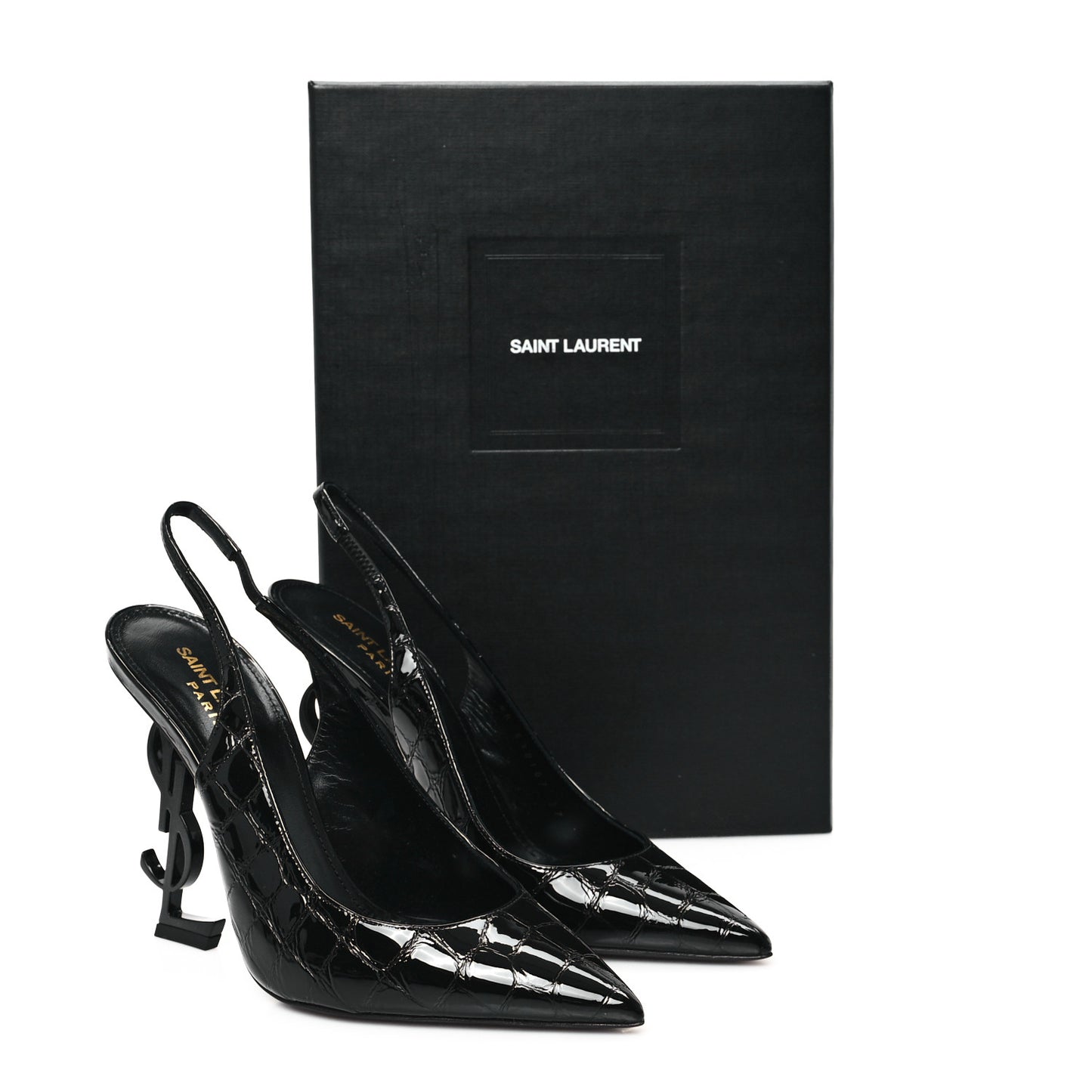 Patent Crocodile Embossed Opyum 110 Slingback Pumps 37 Black