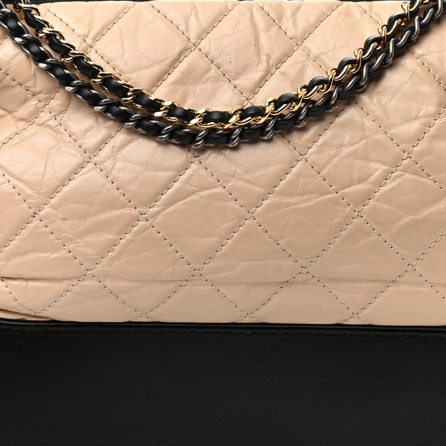 Aged Calfskin Quilted Medium Gabrielle Hobo Beige Black