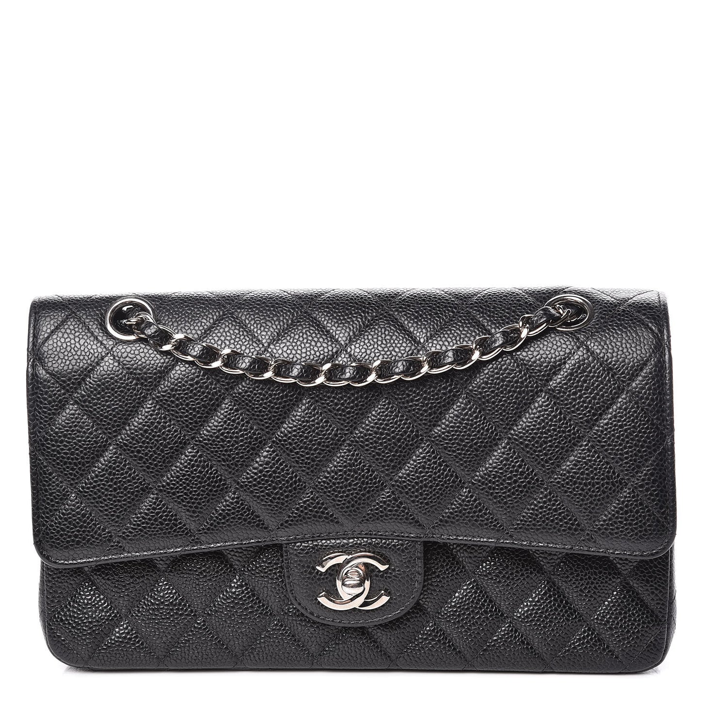 Caviar Quilted Medium Double Flap Black