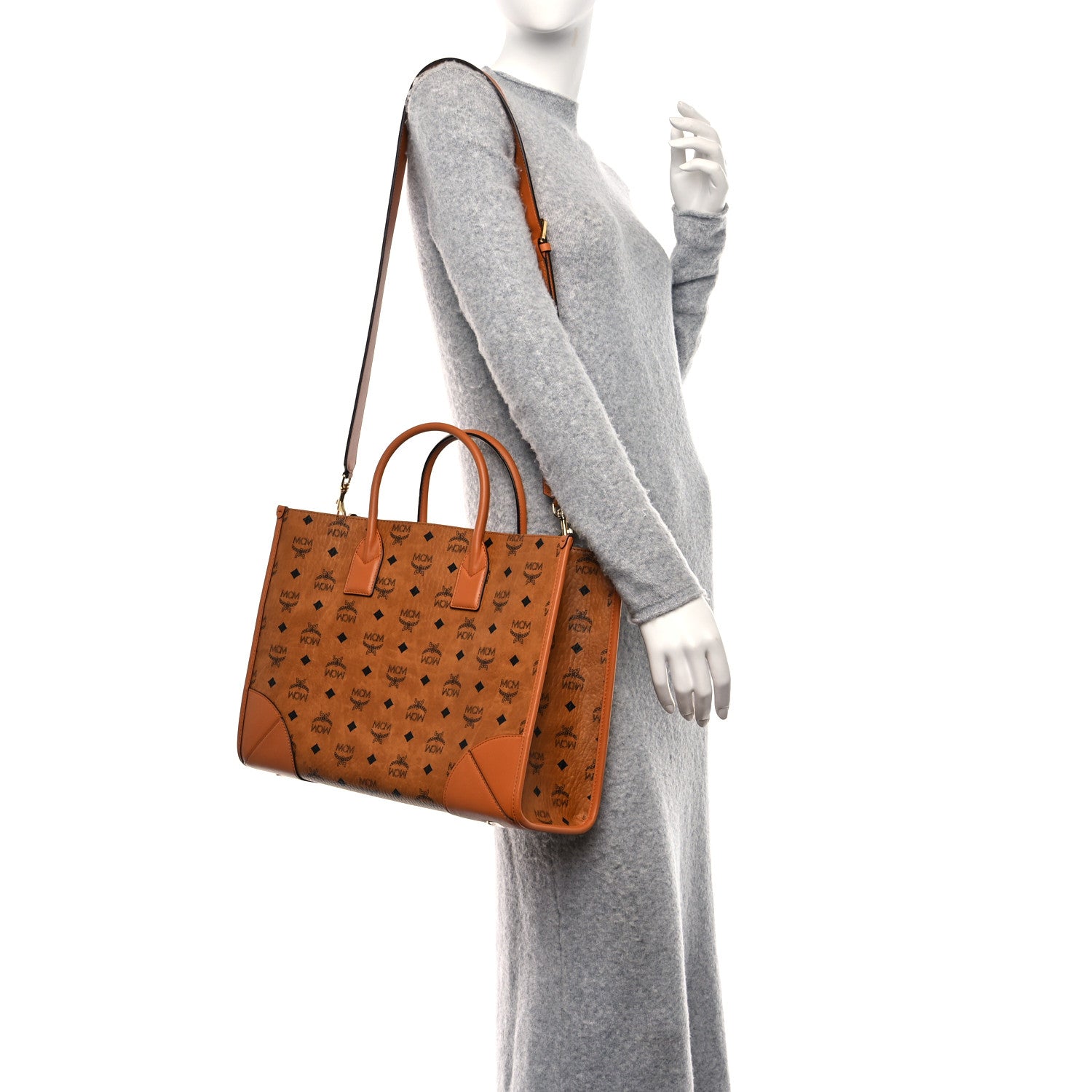 MCM Visetos Large Munchen Tote Cognac 3 of 9