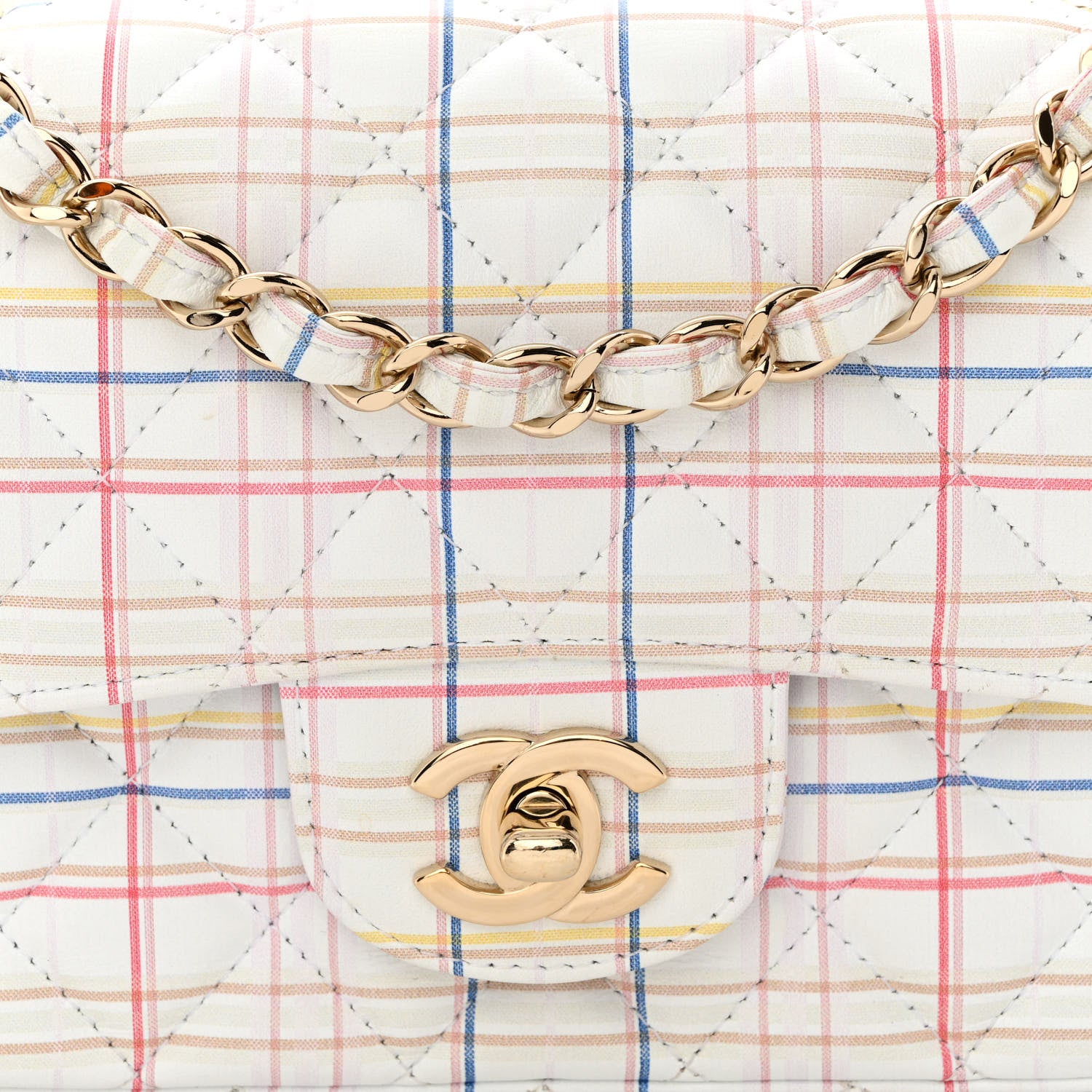Chanel Calfskin Quilted Plaid Printed Small Single Flap White Multicolor 8 of 11