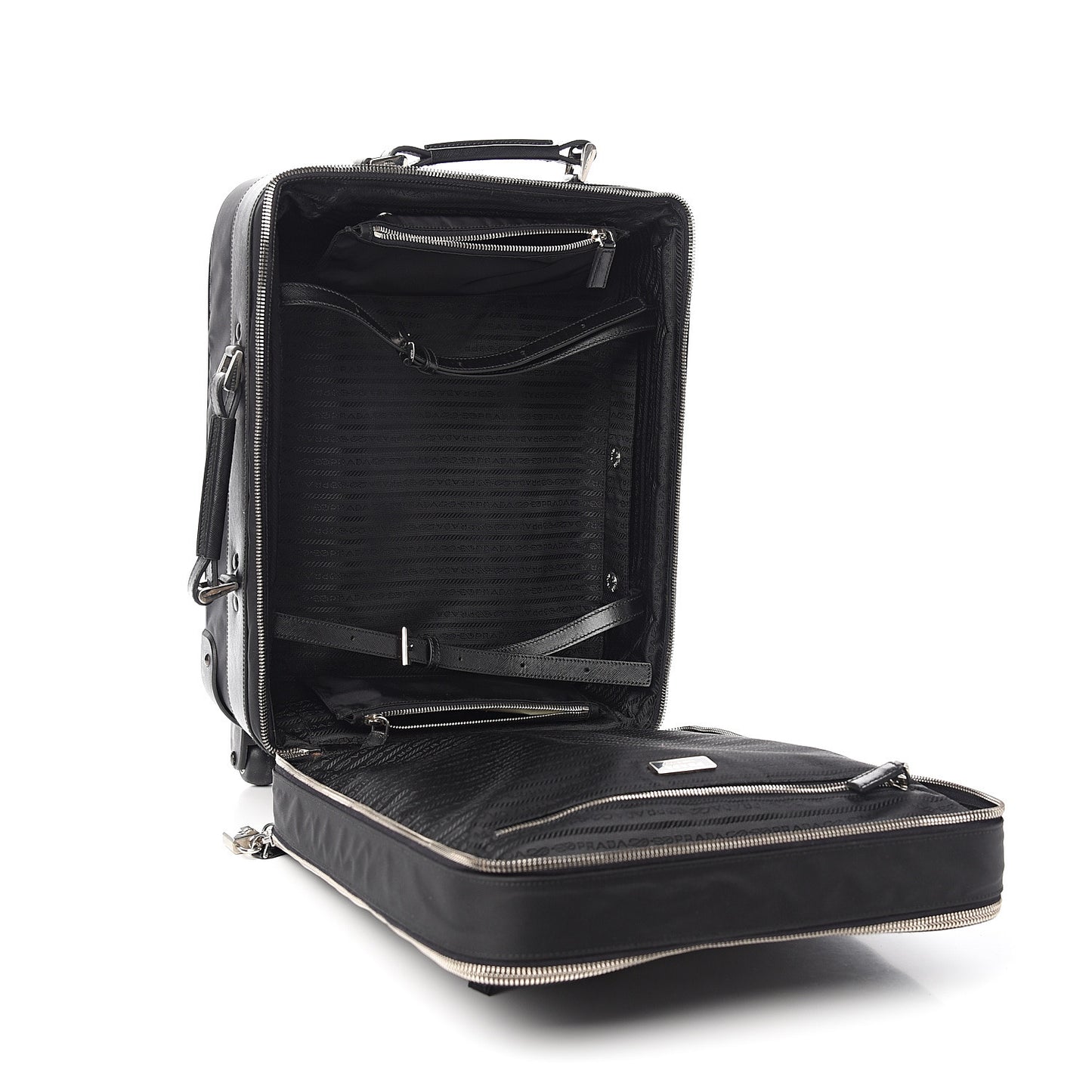 Tessuto Nylon Saffiano Trolley Luggage Black