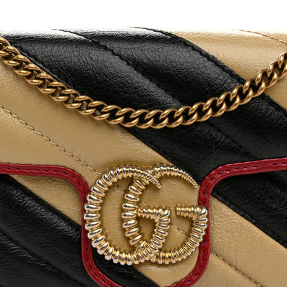 Gucci Vintage Effect Calfskin Matelasse Diagonal Striped Super Mini Torchon GG Marmont Shoulder Bag Black Beige 8 of 11