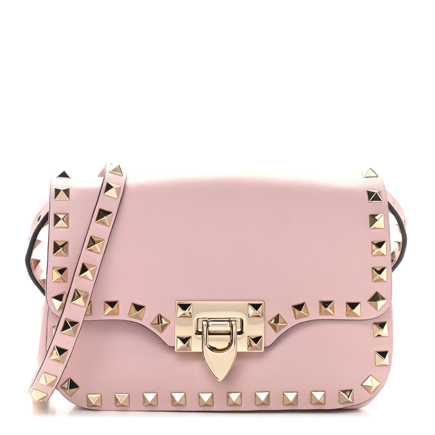 Vitello Mini Rockstud Flap Saddle Crossbody Bag Water Rose