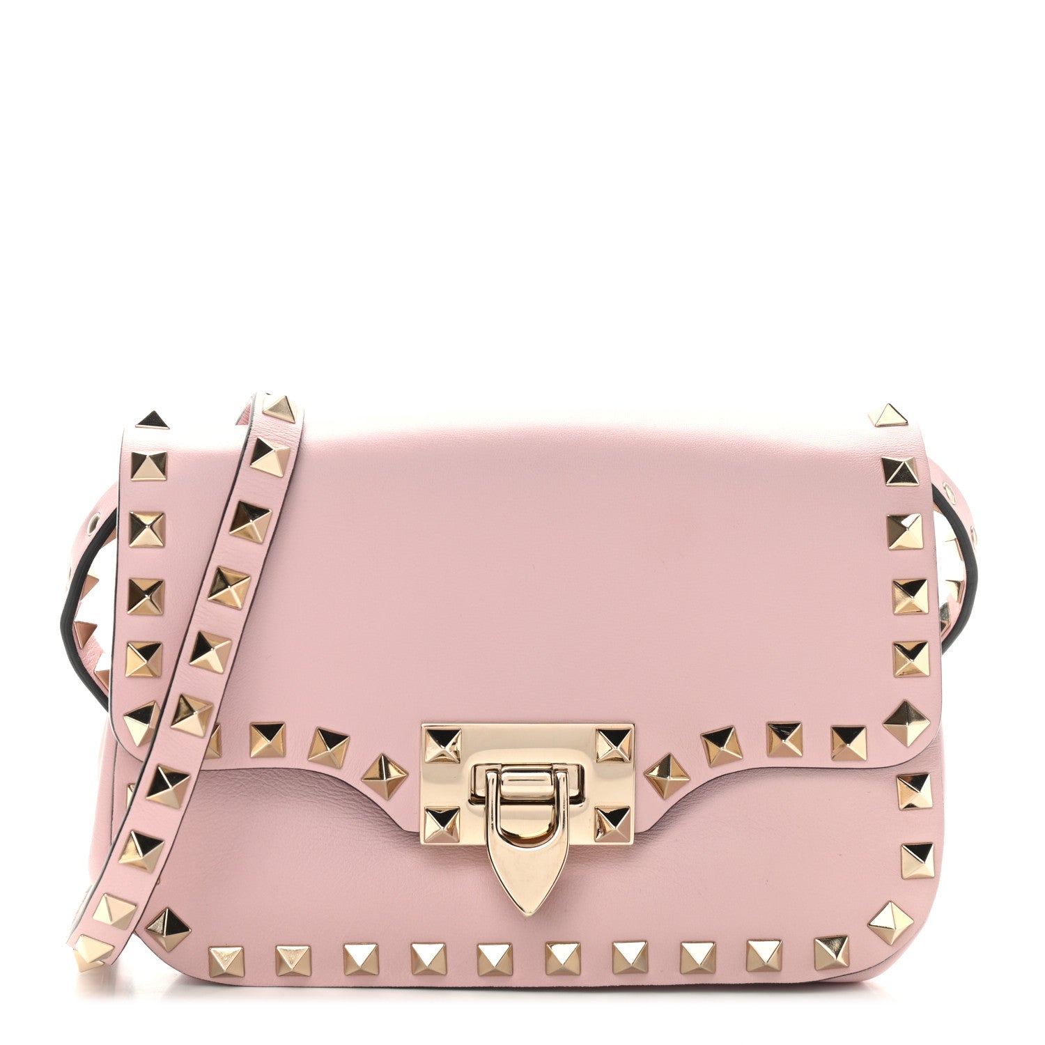 Valentino Garavani Vitello Mini Rockstud Flap Saddle Crossbody Bag Water Rose 1 of 8