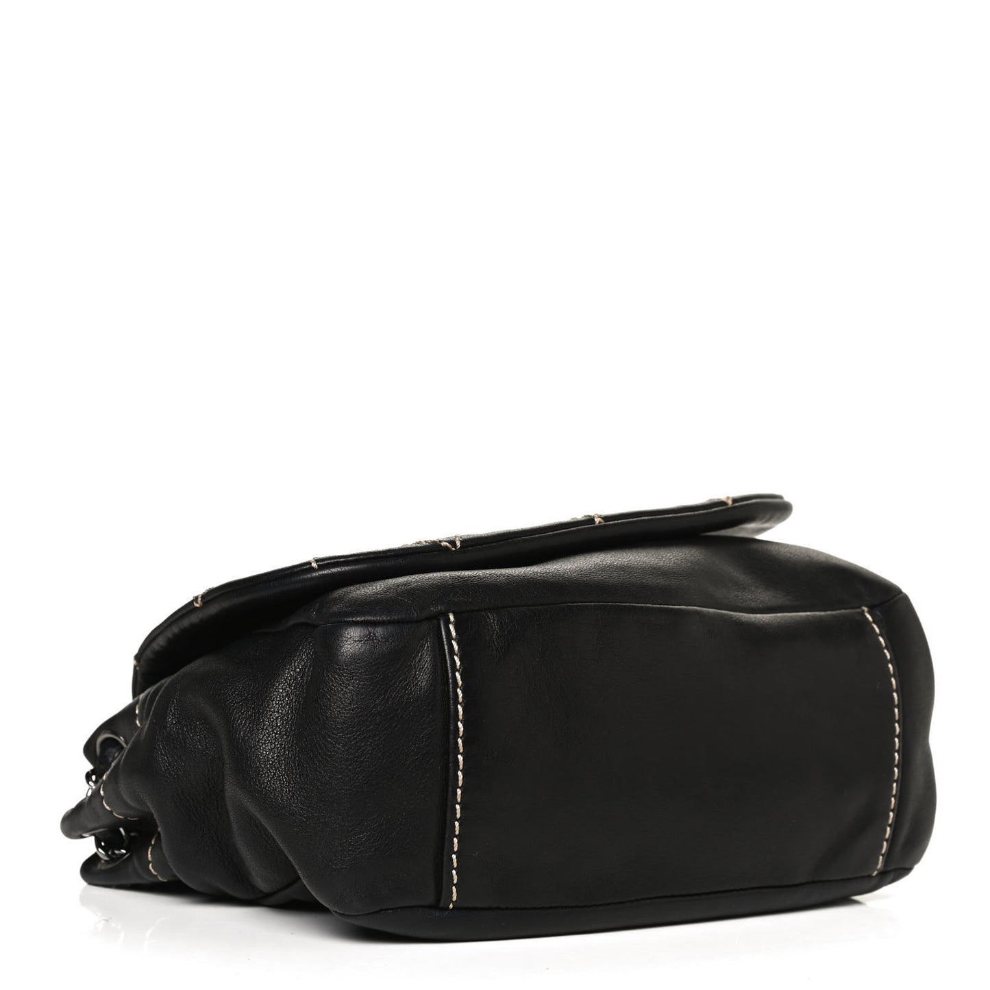Lambskin Contrast Stitch Small Surpique Accordion Flap Black
