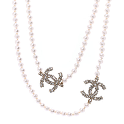 Chanel Pearl Baguette Crystal CC Long Necklace Gold 1 of 7