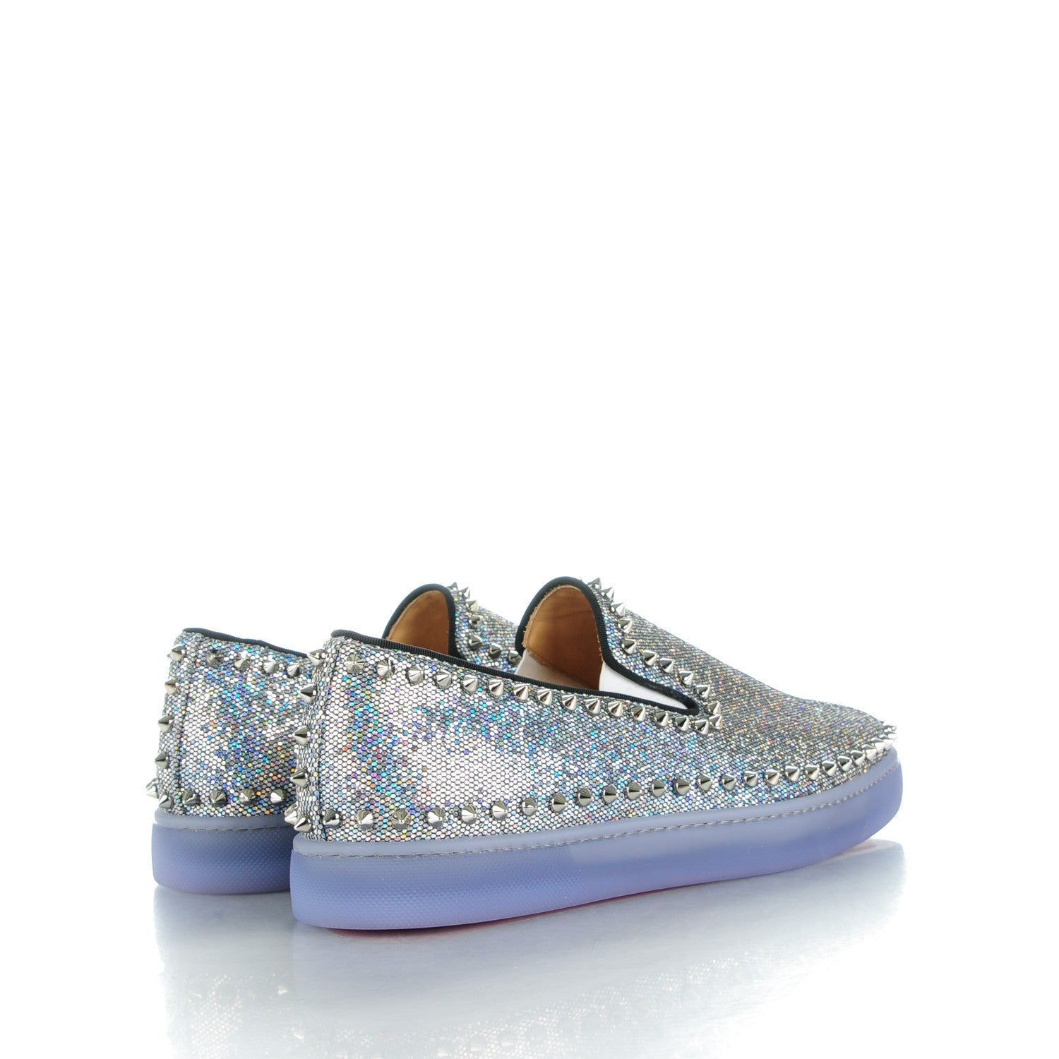 Christian Louboutin Mens Glitter Disco Ball Pik Boat Flat 42 Multicolor Silver 4 of 9