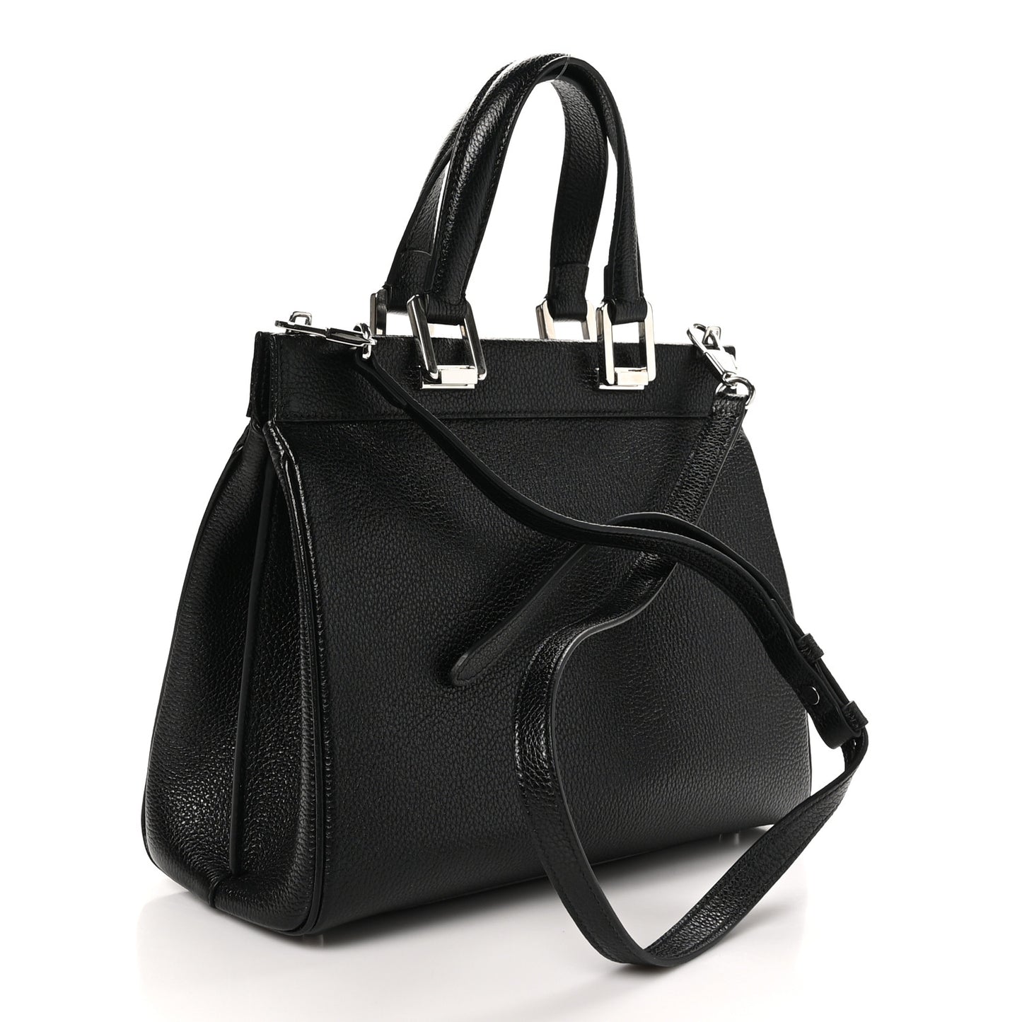 Grainy Calfskin Small Zumi Top Handle Bag Black