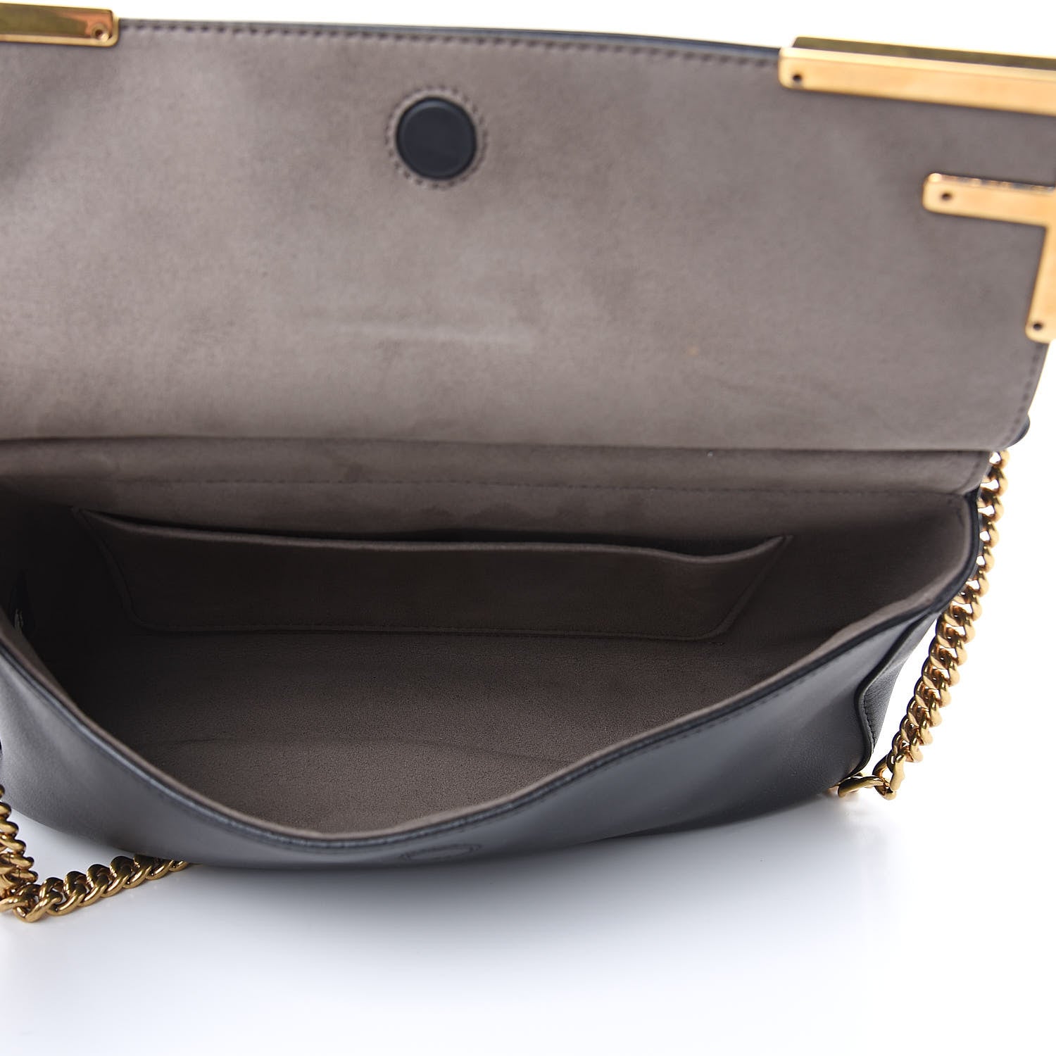 Fendi Vitello Grace Glazed Fabric FF 1974 Double F Shoulder Bag Black Mogano Panna 5 of 10
