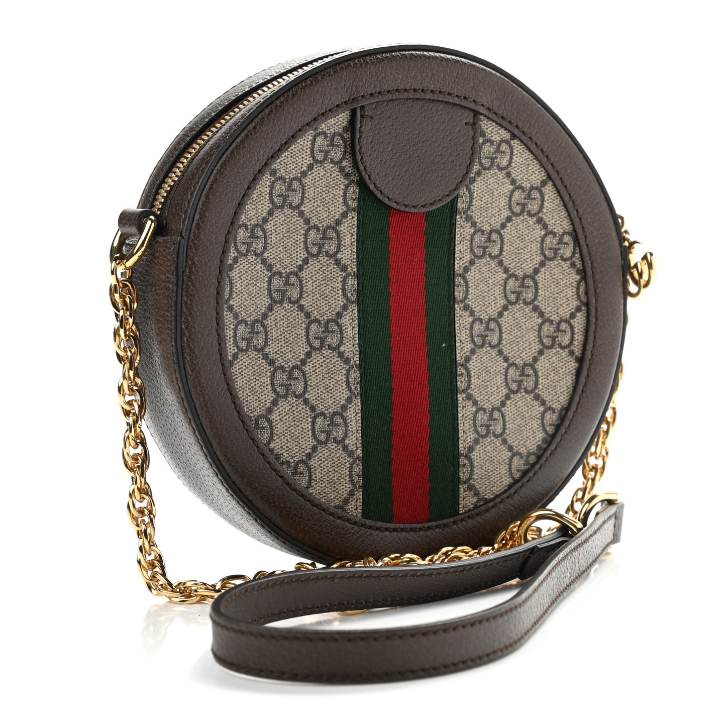 GG Supreme Monogram Web Mini Ophidia Round Shoulder Bag Brown