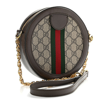 Gucci GG Supreme Monogram Web Mini Ophidia Round Shoulder Bag Brown 3 of 9