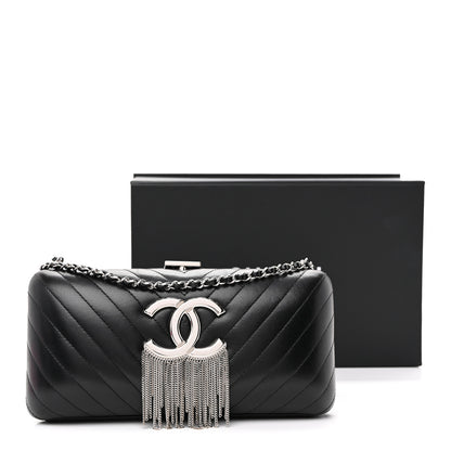 Chanel Lambskin Chevron Quilted CC Fringe Clutch Black 11 of 11