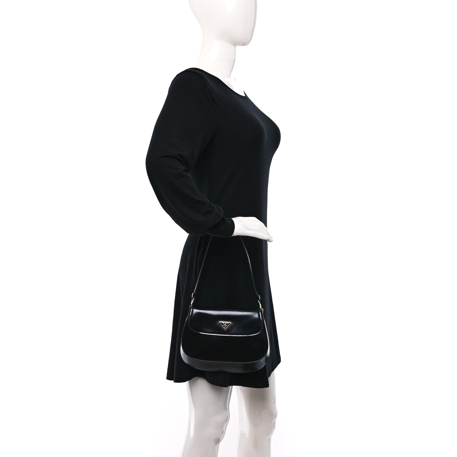 Prada Spazzolato Cleo Flap Shoulder Bag Black 2 of 8