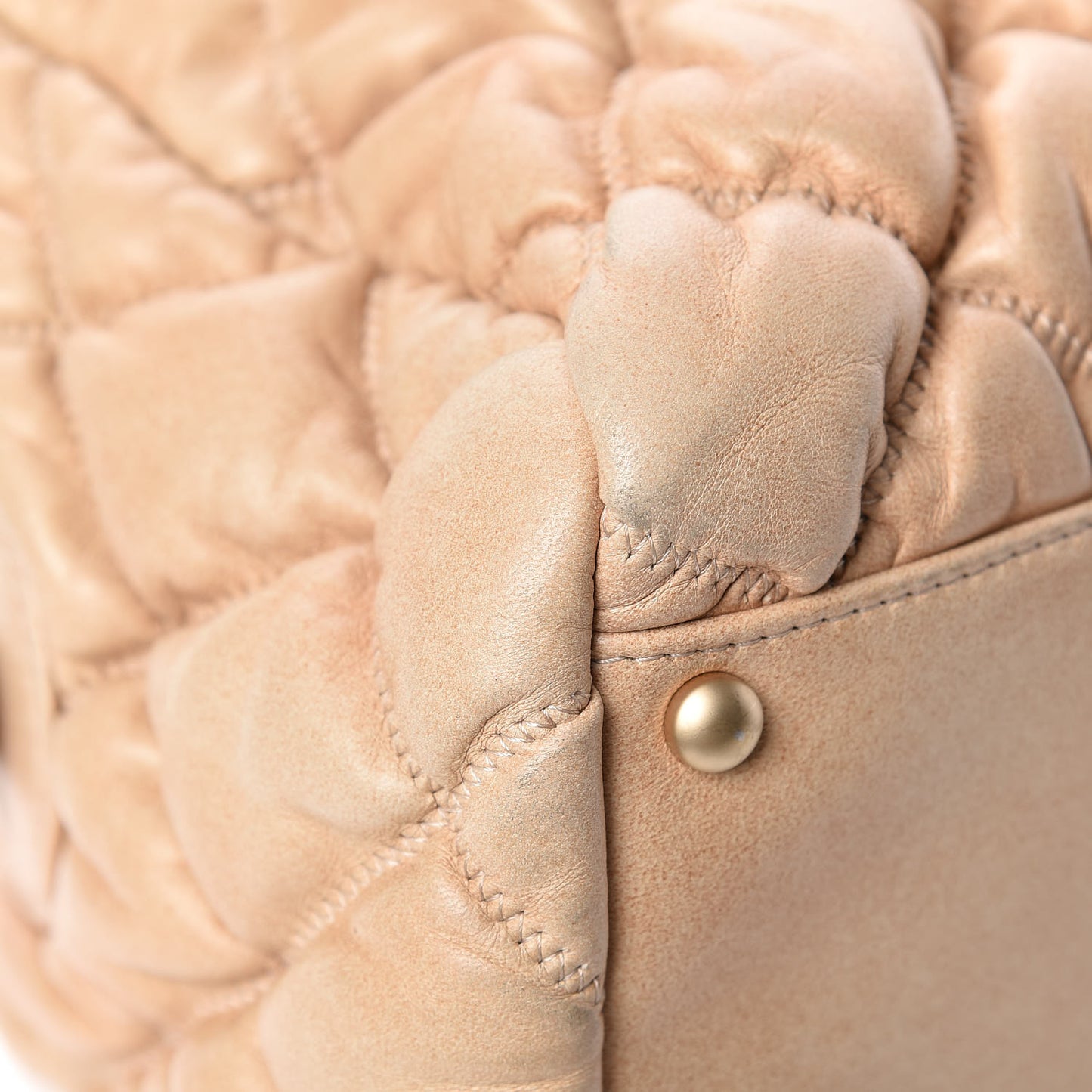 Lambskin Bubble Quilt Bowler Beige