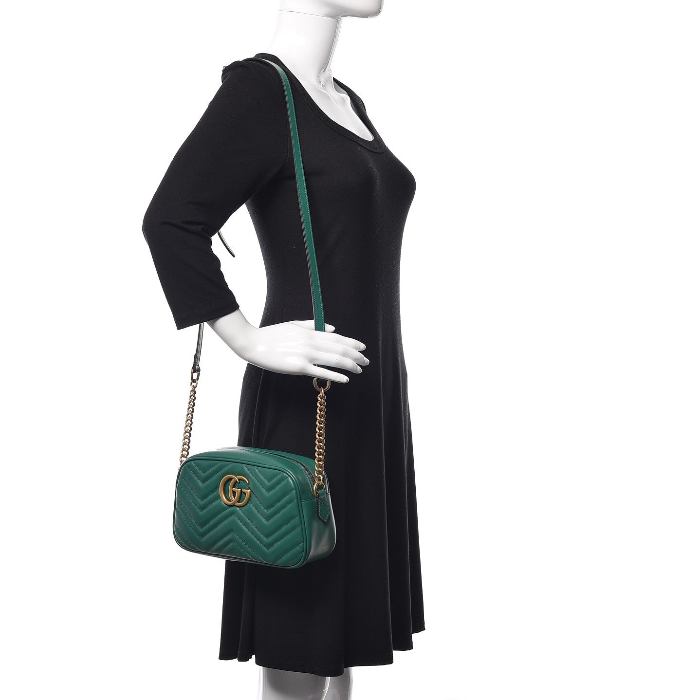 Gucci Calfskin Matelasse Small GG Marmont Chain Shoulder Bag Emerald Green 2 of 9
