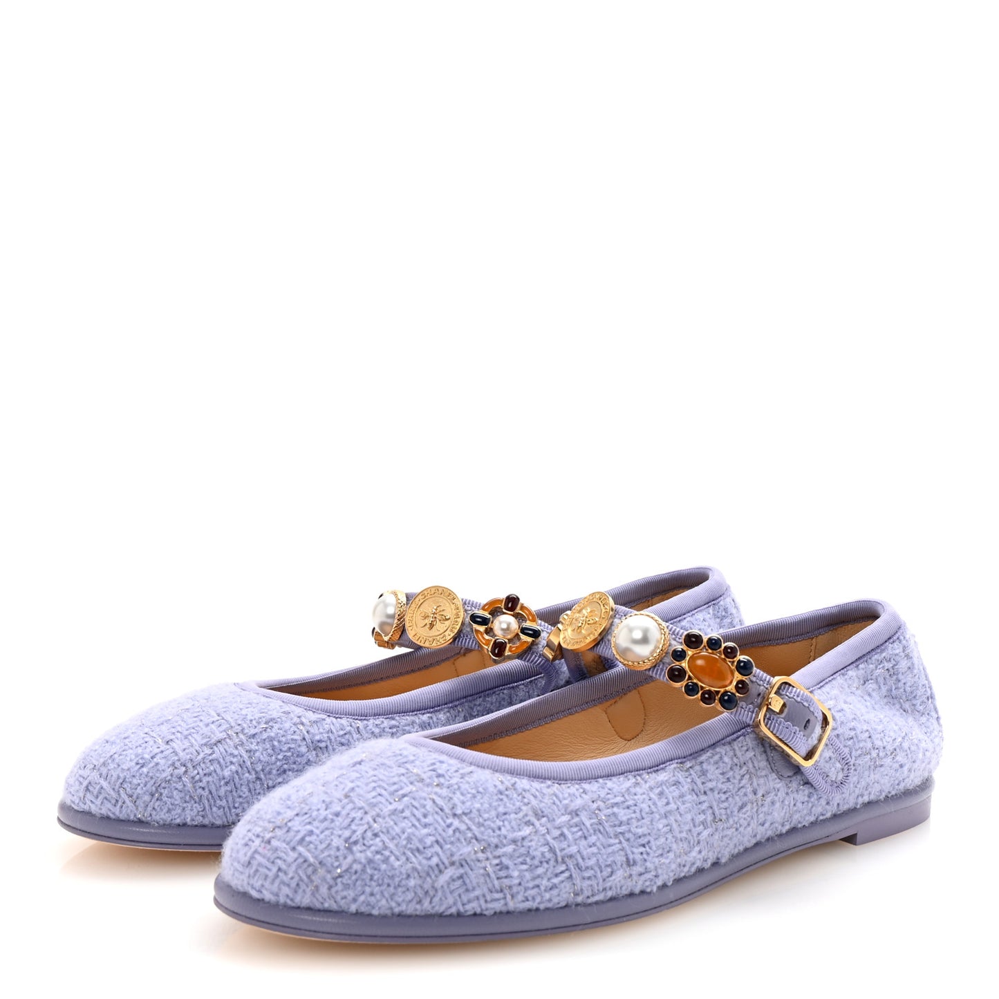 Wool Tweed Patent Mary Jane Flats 37.5 Lilac
