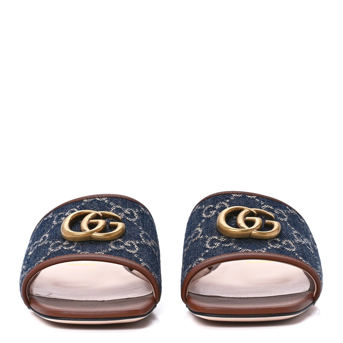 New Denim GG Monogram Miro Soft Calfskin Jolie Slide Sandals 37.5 Blue Tea Cuir Epilog